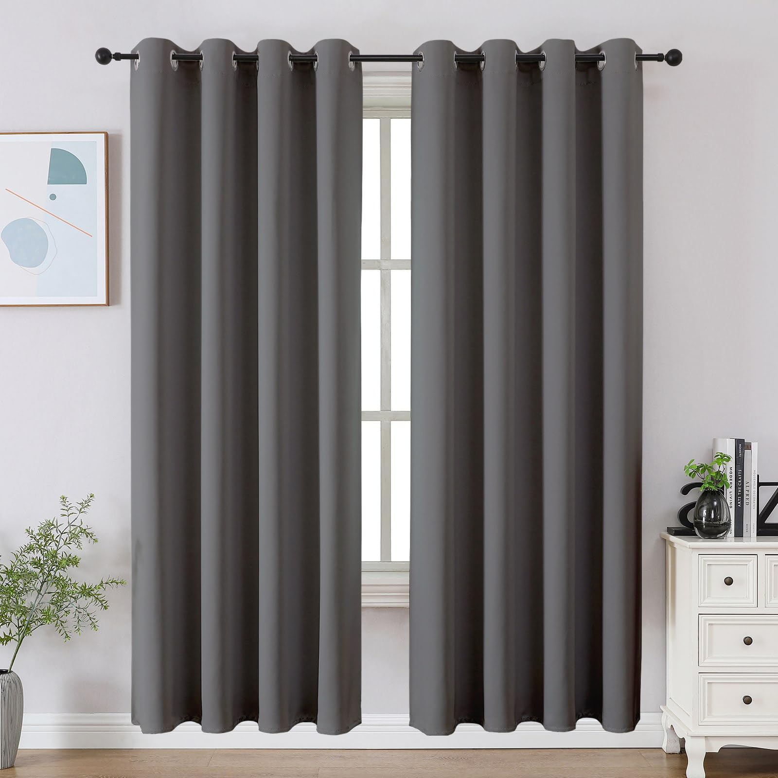 CUCRAF Light Grey Blackout Curtains 72 inch Length 2 Panels Set, Room Darkening Curtains & Drapes for Living Room Bedroom, Thermal Insulated Light Blocking Grommet Window Curtain (W52 x L72 Inch) — image 1
