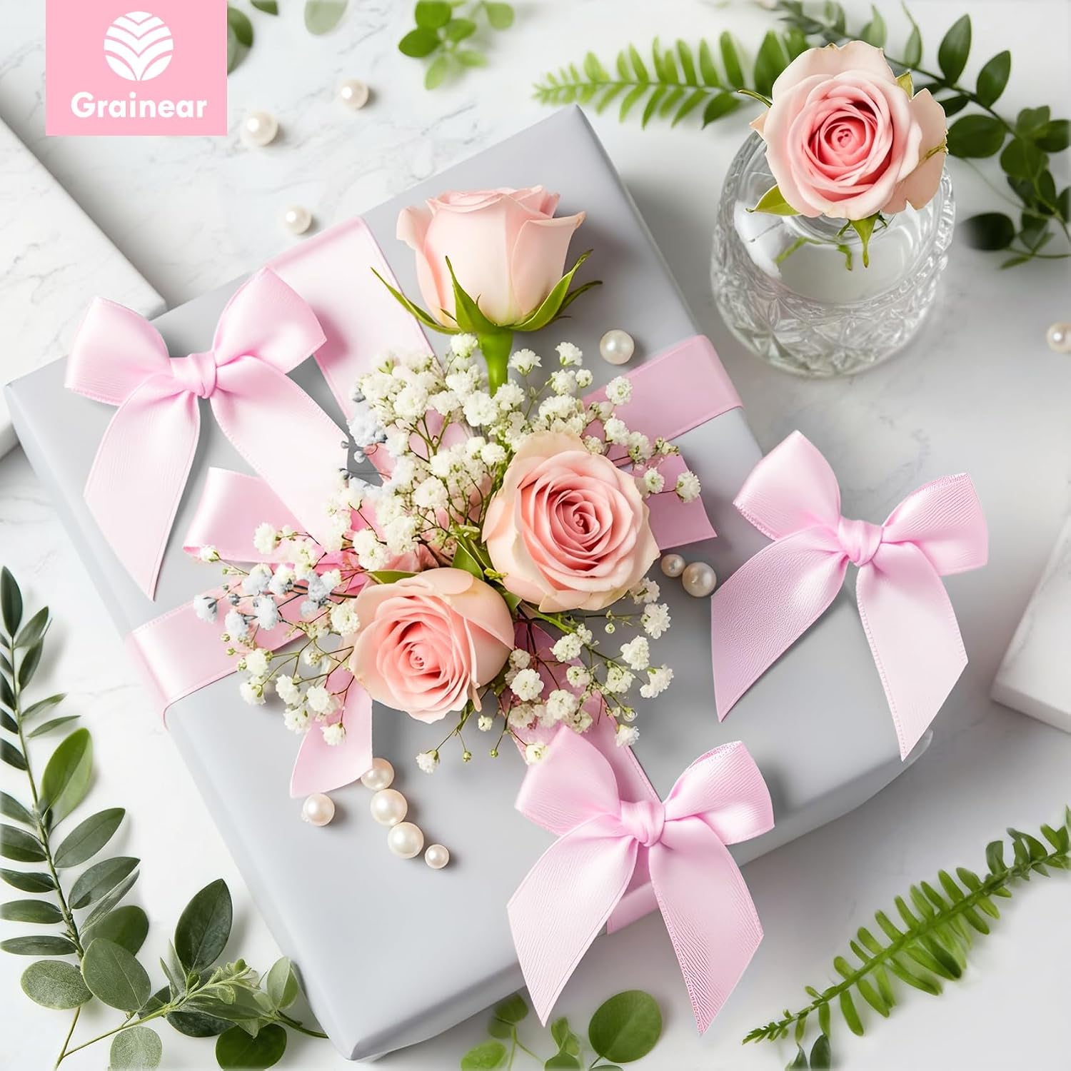 50 Pcs Light Pink Satin Ribbon Bows, 3.5" x 3.5", with Twist Ties image 2