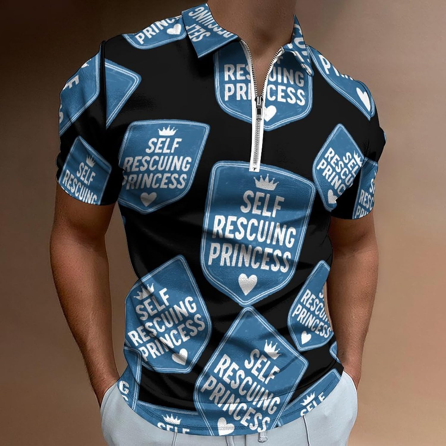 Self Rescuing Princess Polo Shirts for Men Short Sleeve Athletic Golf Tees Tops