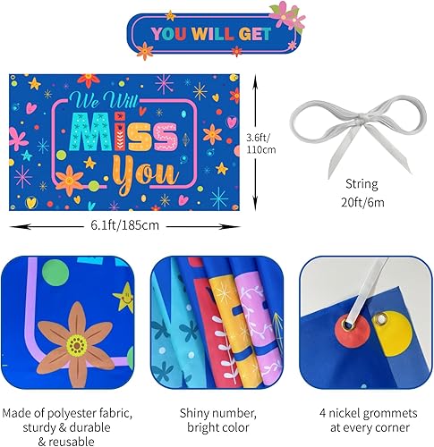 Miniatura 2 de We Will Miss You - Telón de fondo, decoraciones de fiesta de despedida azul, accesorios de cabina de fotos para despedida, graduación, decoraciones