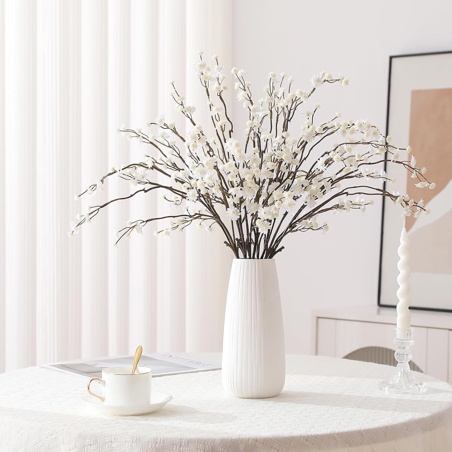 Senseya 10 Stems Artificial Baby Breath Flowers, Real Touch Faux Flowers with Long Stems for Tall Vase, Table Centerpieces & Indoor Home Decor – White