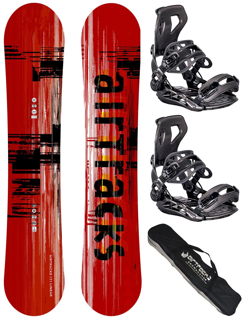 AIRTRACKS Snowboard Set Pack Planche Linear Extra Wide + Fixations Star ou Master + SB Sac 155 159 165 168 171 cm