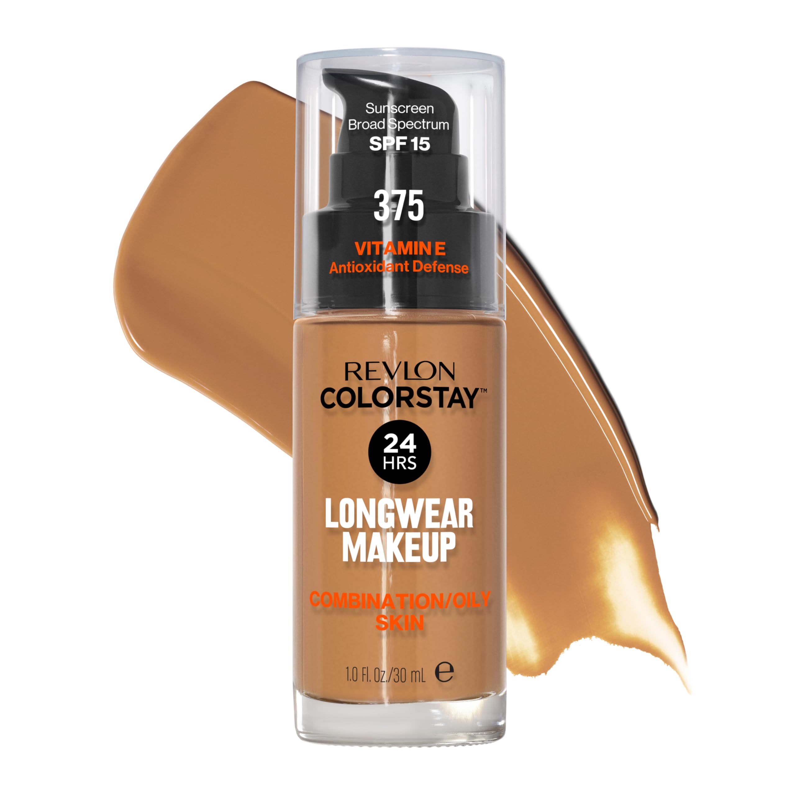 Revlon Colorstay Liquid Foundation Makeup for Combination/Oily Skin SPF 15, Longwear Medium-Full Coverage with Matte Finish, Toffee (375), 30 ml