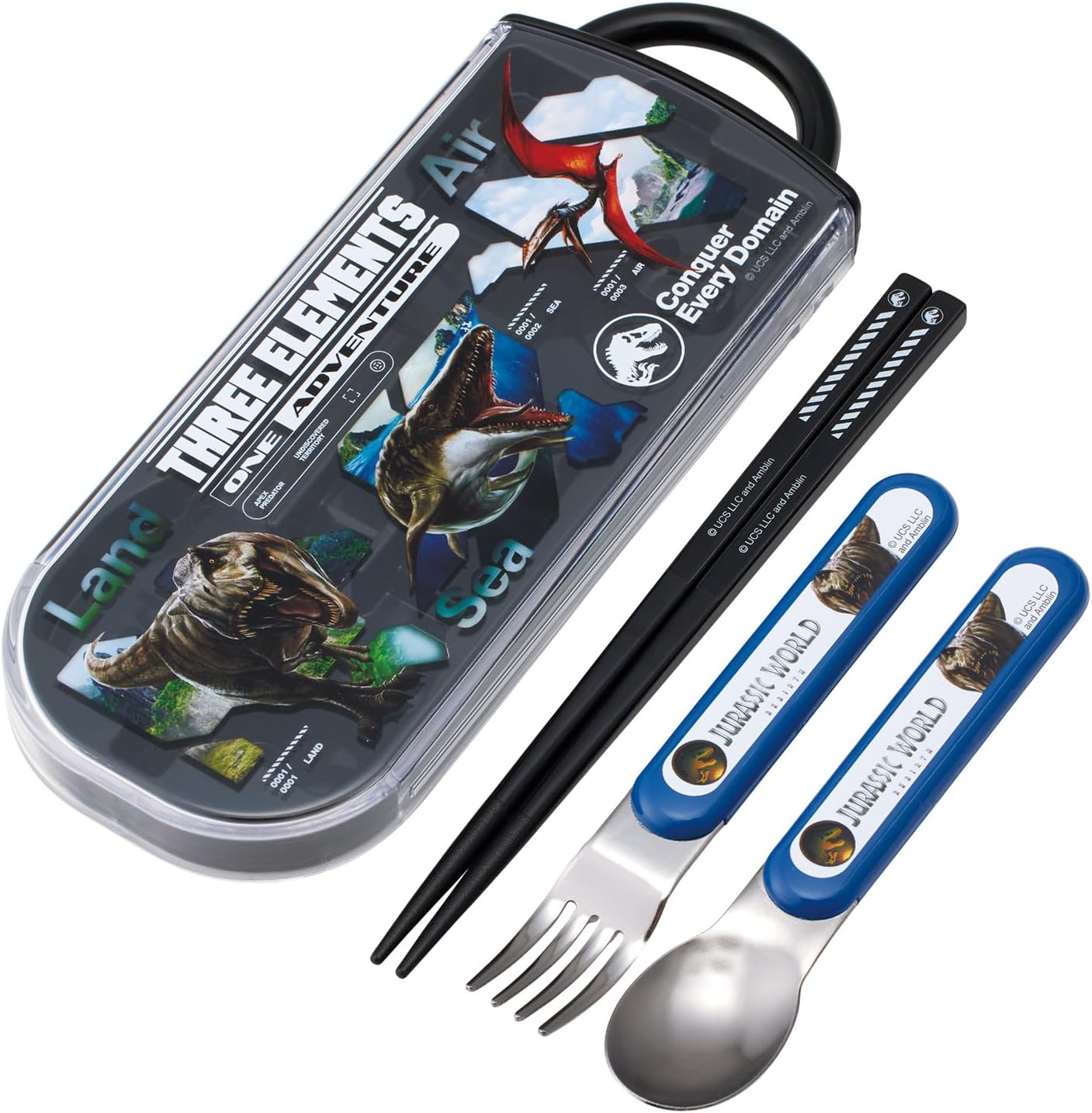 Skater TACC2-A Jurassic World Reverse Chopsticks, Children's Trio Set, Chopsticks, Spoon, Fork, 6.5 inches (16.5 cm)