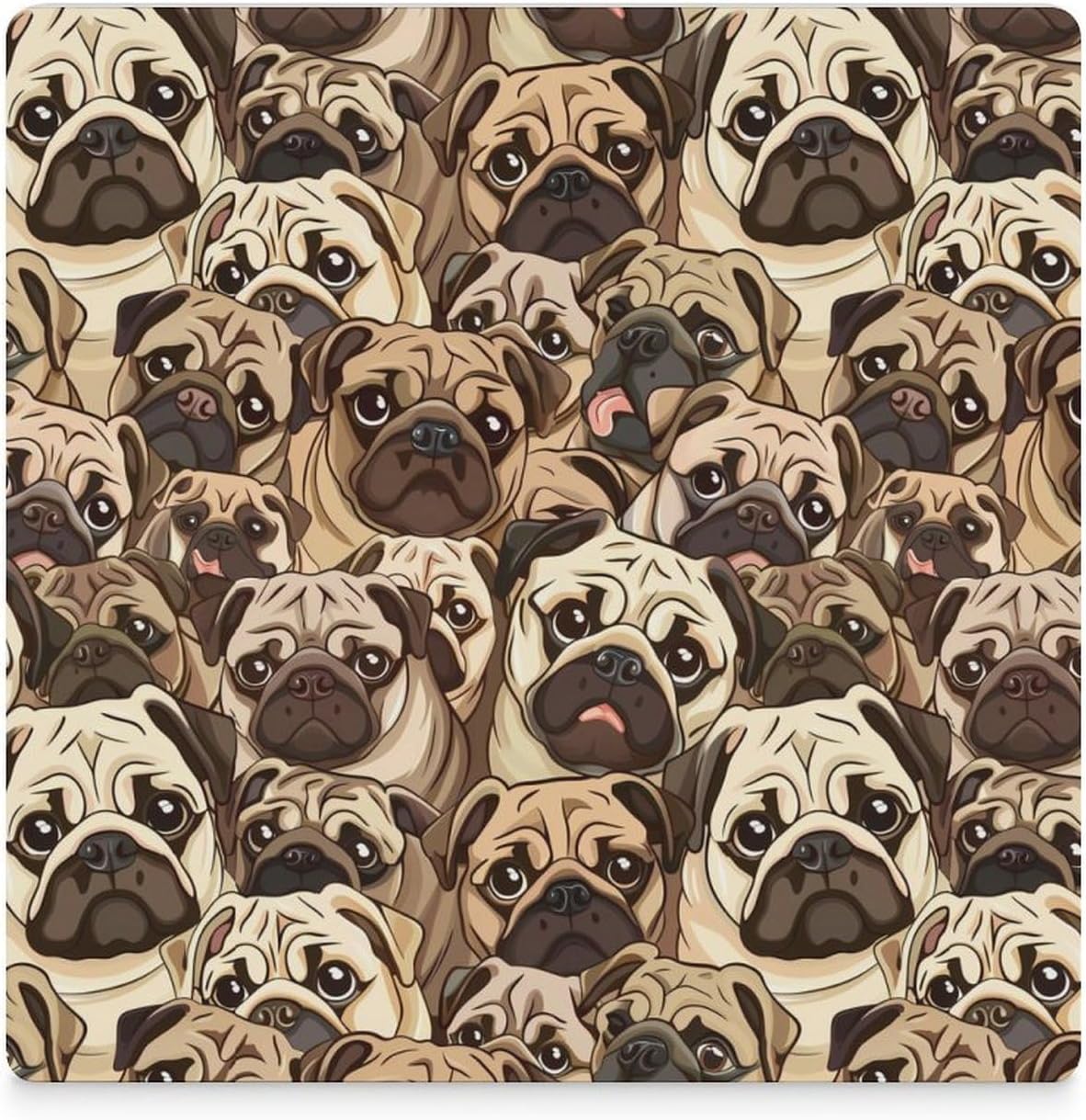 Pugs Portrait Coaster for Drinks Square Ceramic Table Coasters Stone Mat Crafts 6PCS Home Kitchen Decor