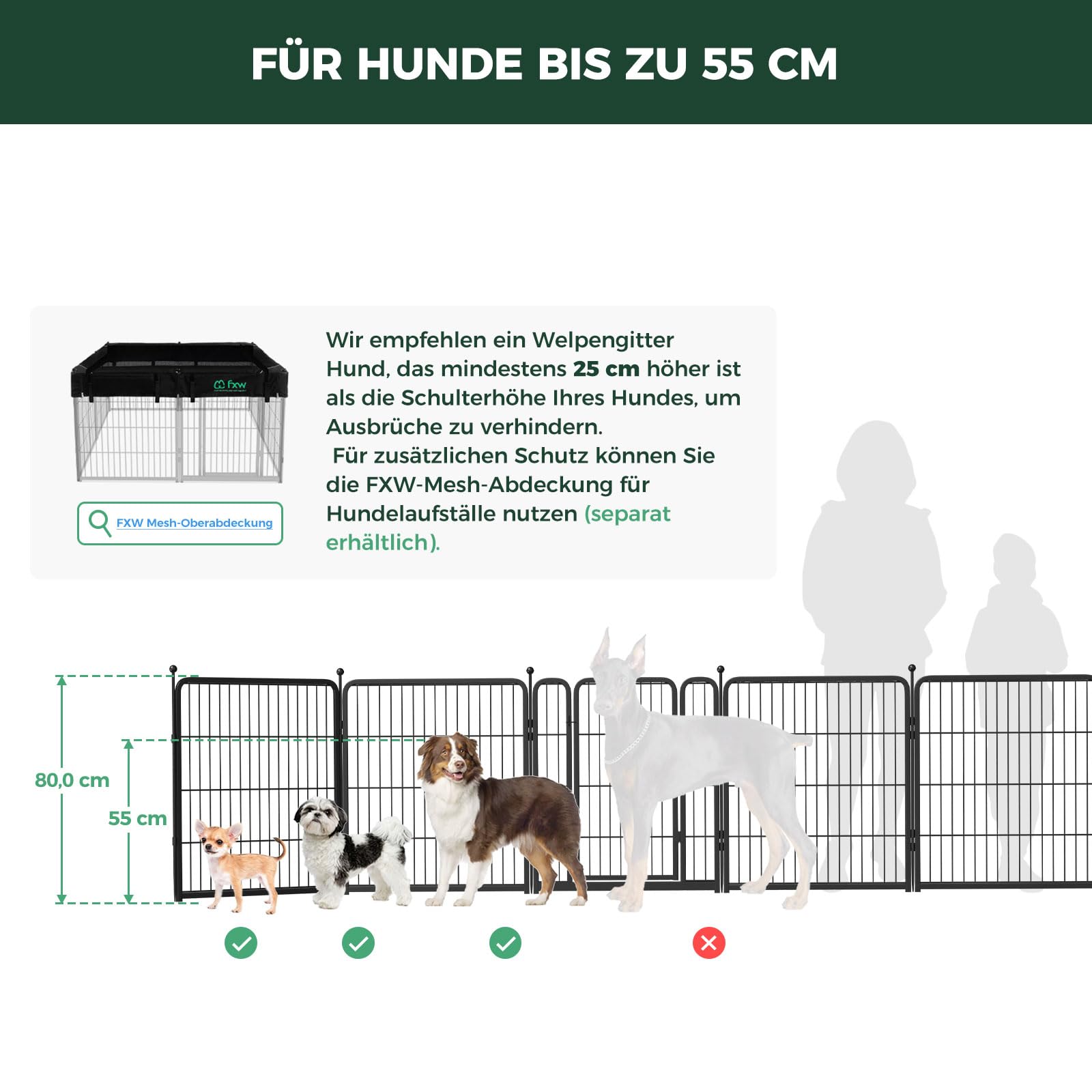 fxw Welpenauslauf für Hof, Wohnmobil-Camping, 80cm 8 Paneele für Kleine und Mittlere Hunde│Patentiert