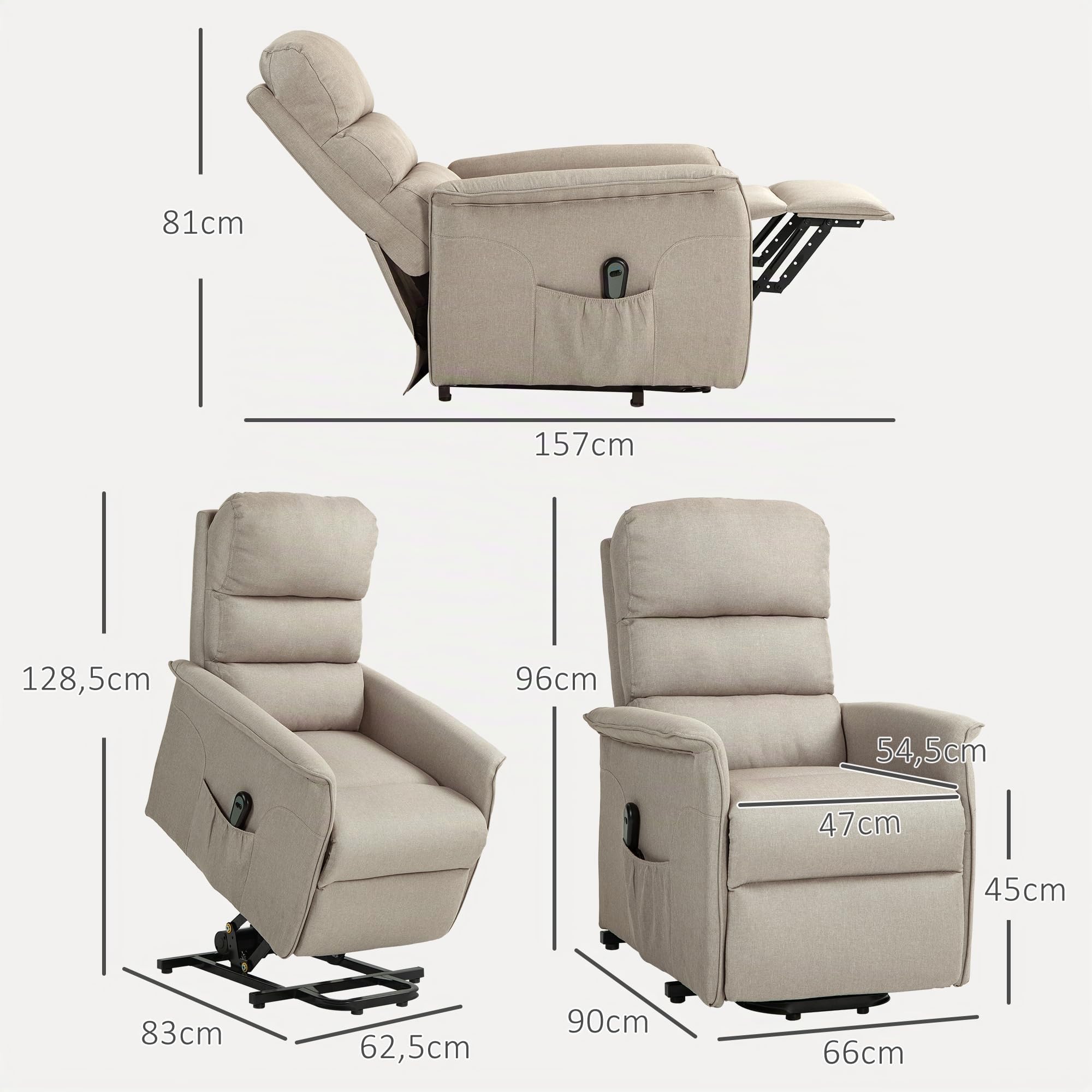 HOMCOM Fernsehsessel mit Aufstehhilfe Elektrisch Liegefunktion Beige