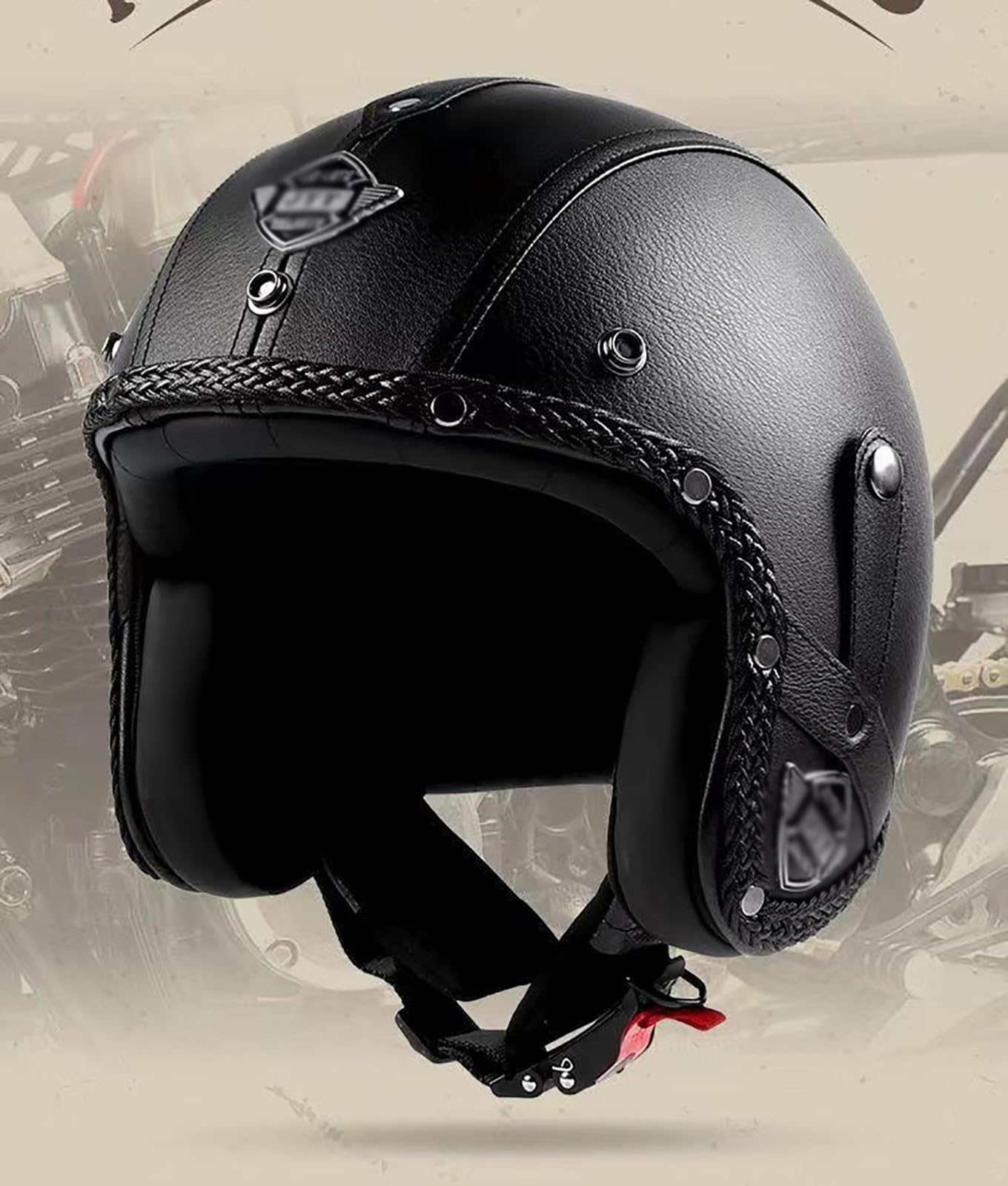 Retro Jethelm 3/4 – Leder-Look, ABS, Abnehmbarer Schirm, ECE/DOT, Für Chopper & Scooter, Größen S–2XL