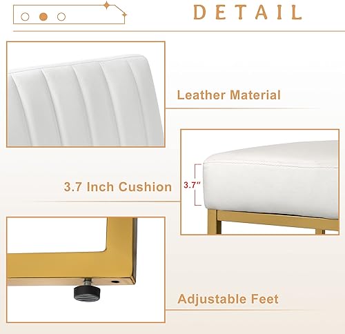 Miniatura 4 de Juego de 2 sillas de comedor modernas, de terciopelo, tapizadas, de mediados de siglo, sin brazos, con base dorada, color beige y blanco, 2 unidades