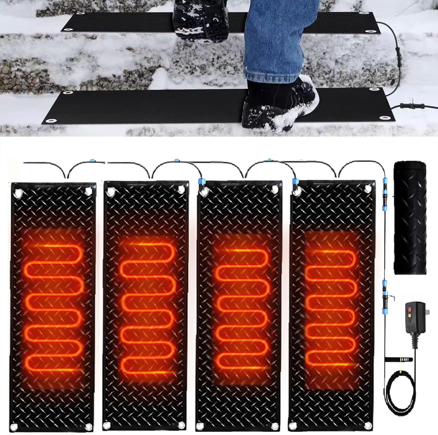 Tapis de sol en caoutchouc chauffés pour la neige à l'air - Antidérapant - Pour allées, allées et trottoirs, connexion avec câble d'alimentation de 3,5 m pour escaliers de