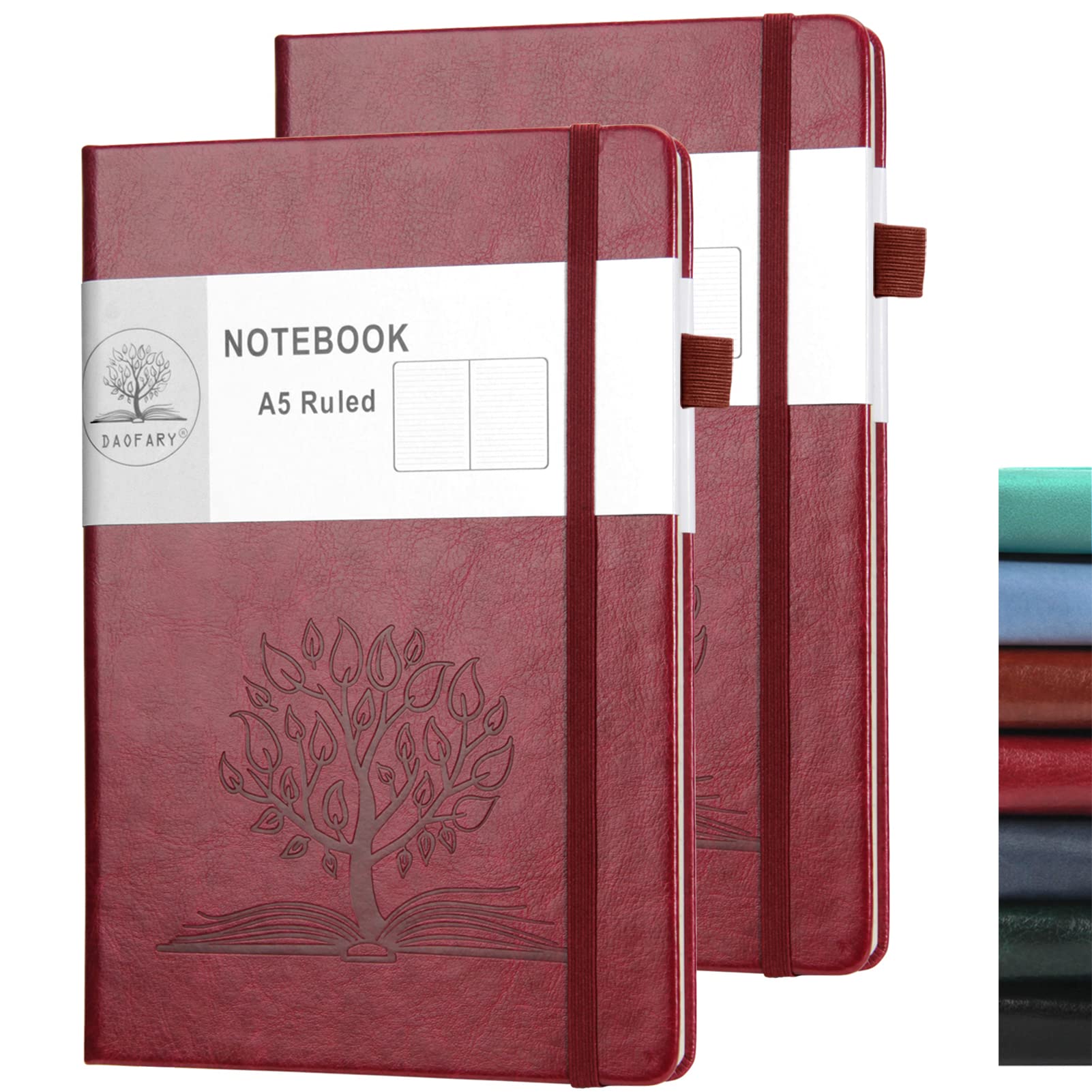 Daofary 2Pack Lined Journal Notebook with Pen Holder—A5 Leather Journal Notebooks with 160 Pages 100gsm Thick Paper, Writing Hardcover Notebook for