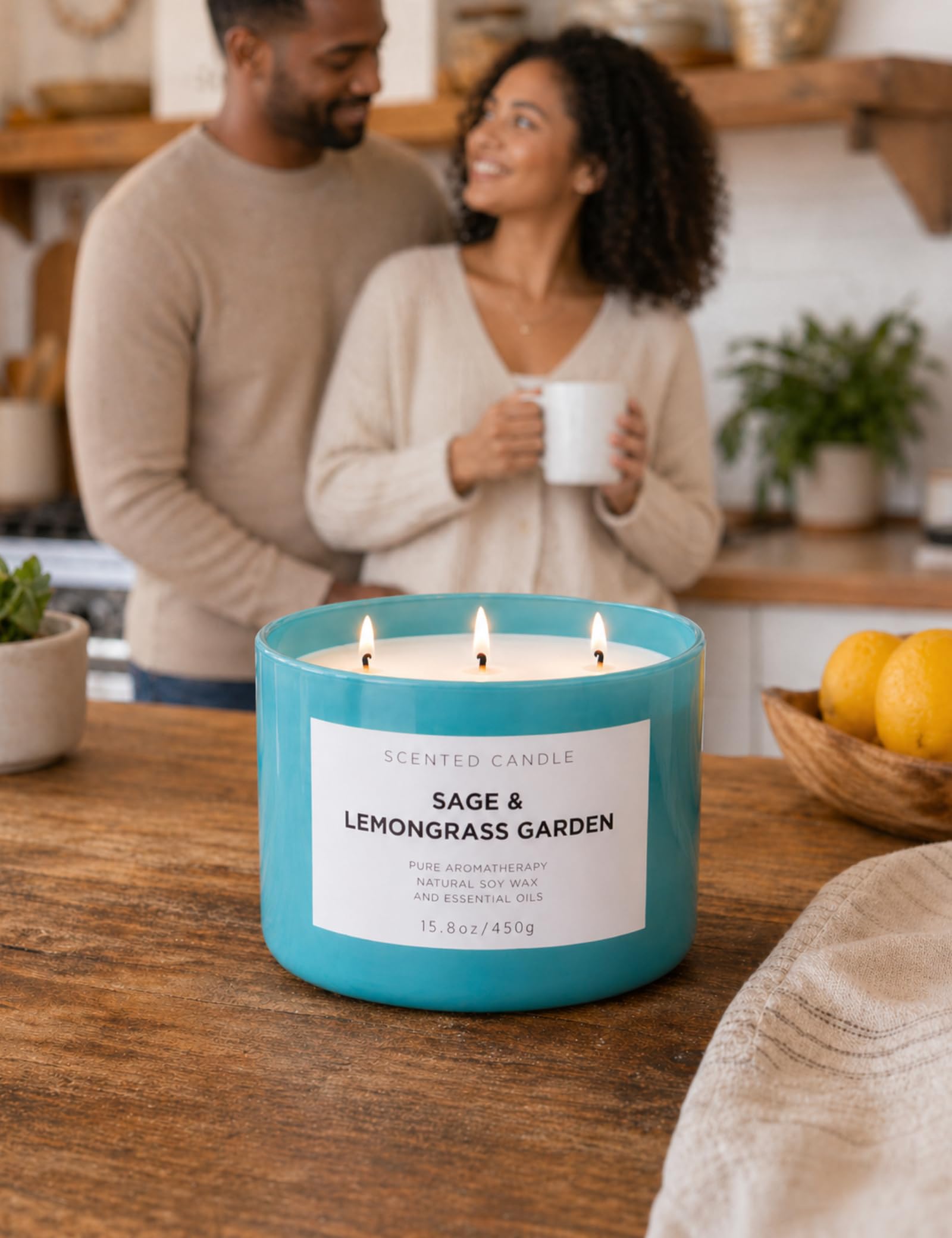 Candela profumata alla citronella alla salvia | Candela rinfrescante alla citronella per la pulizia della casa | Candela di soia naturale a 3 stoppini | Candela rilassante per aromaterapia per donne e