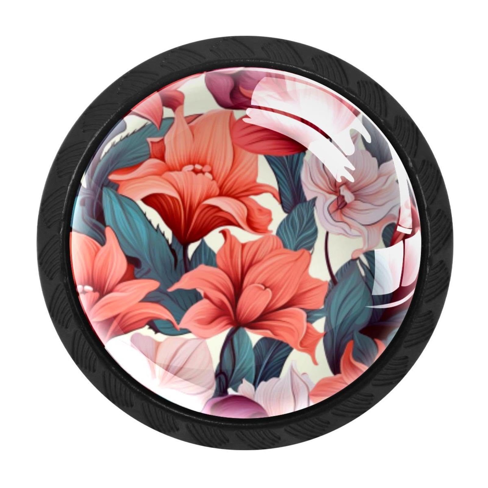 Chenzzzz Multicolored 03 4 Pack Black Floral Flower Cabinet Pulls Kitchen Cabinet Handles Ideal For Cabinet,Drawer,Cupboard And Wardrobe