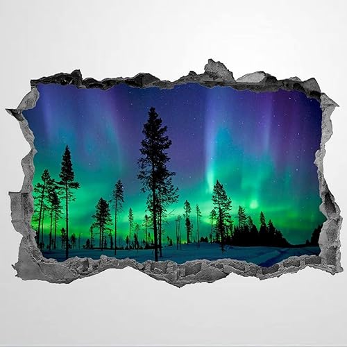 Adhesivo de auroras boreales Noruega, paisaje de luces polares, calcomanía 3D, decoración mural, arte de pared aplastado, póster extraíble para