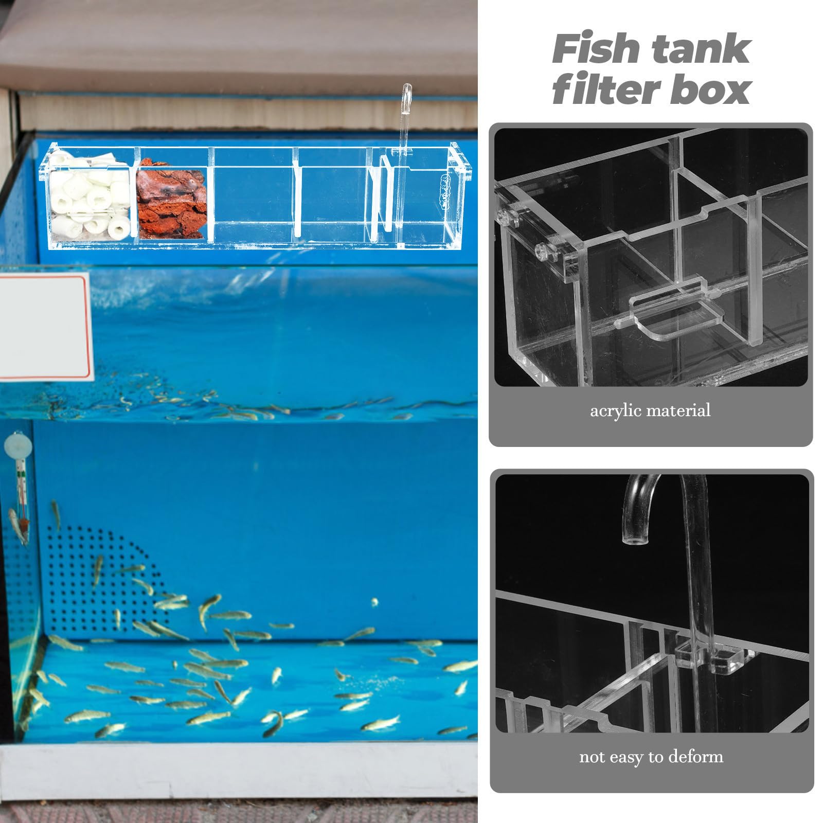 Caja de Acuario Caja de Filtración de Acuario de Acrílico Transparente Bombeo de Agua Elimina Pigmentos Uso Doméstico