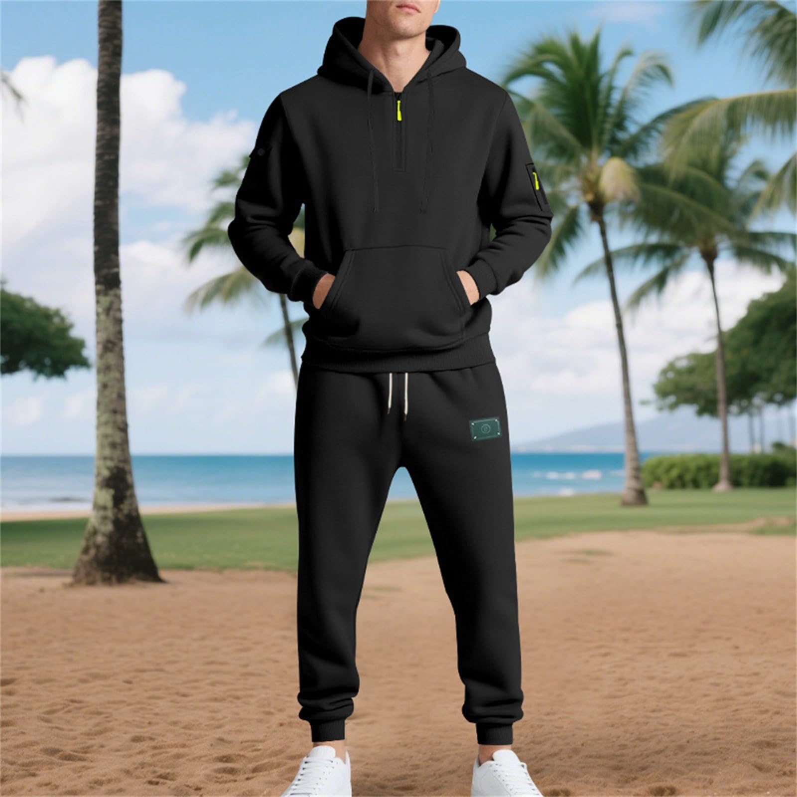 Conjunto completo de chándal deportivo de manga larga para hombre | Sudadera deportiva cómoda con capucha y pantalones deportivos, ropa deportiva ligera con bolsillo, conjuntos casuales