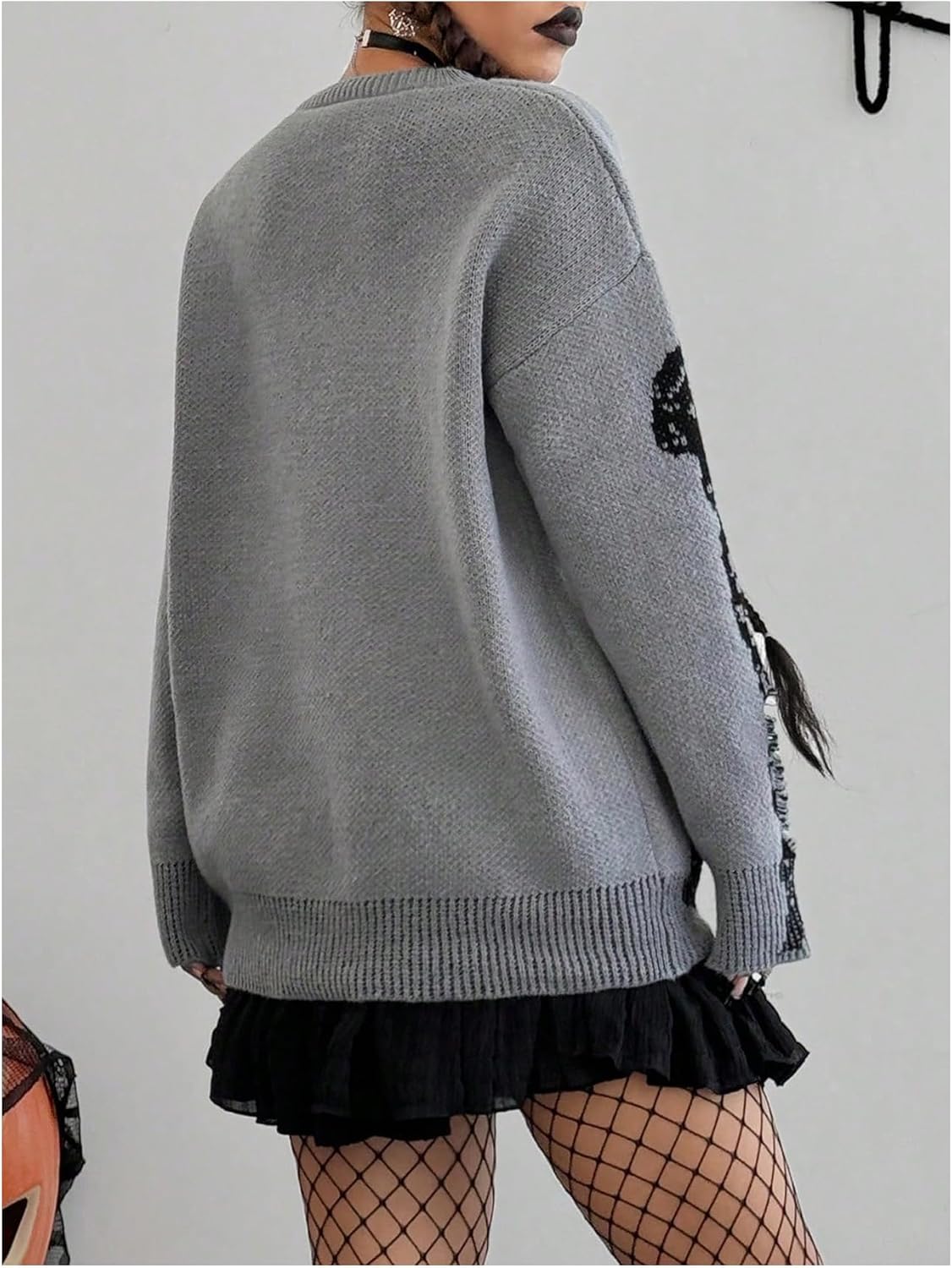 Floerns Women's Grunge Skull Print Knit Sweater Long Sleeve Street Punk Pullover Tops - Image 2