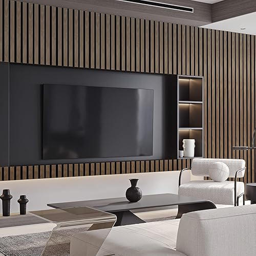 Miniatura 3 de POWKOL 2 paneles de listones de chapa de madera acústica para pared, paneles insonorizados, decoración de absorción de sonido interior, paneles de