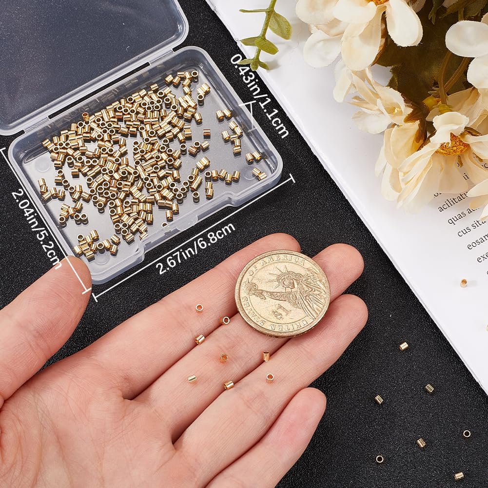 Beebeecraft 300Pcs 14K Gold Filled Brass Crimp Beads Positioning Column Spacer Beads Metal Tube Loose Beads with Storage Box for DIY Necklace Bracelets Anklets Making (Hole 1.2mm) - Image 3