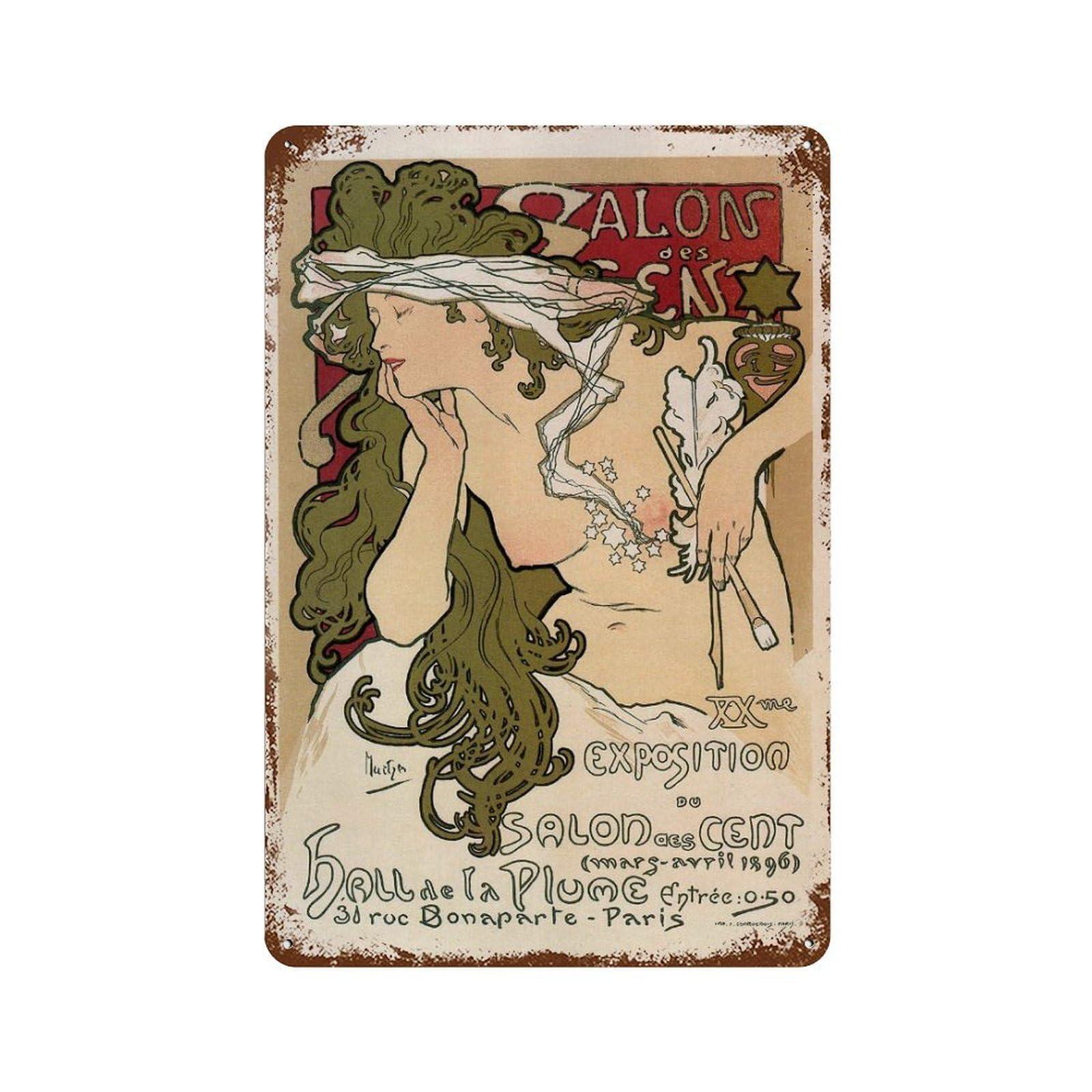xiaoxiaoshen Alphonse Mucha Vintage Naked Woman Illustration Wall Decor Art Metal Tin Poster Modern Home Decor Art Home Bar Shop Decorations Vintage Sign 30x20cm