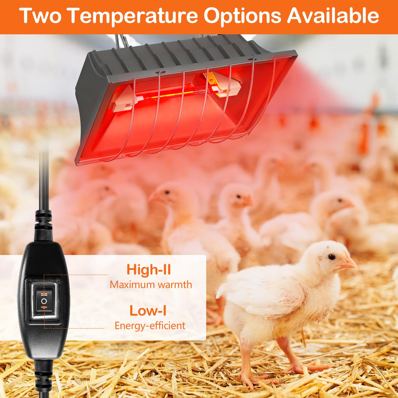 Lámpara calefactora para pollitos 175w, calefacción infrarroja con termostato de bajo consumo, placa calefactora para gallinero con cable de 1,8 m, ideal para gallinas, patos, cachorros y mascotas