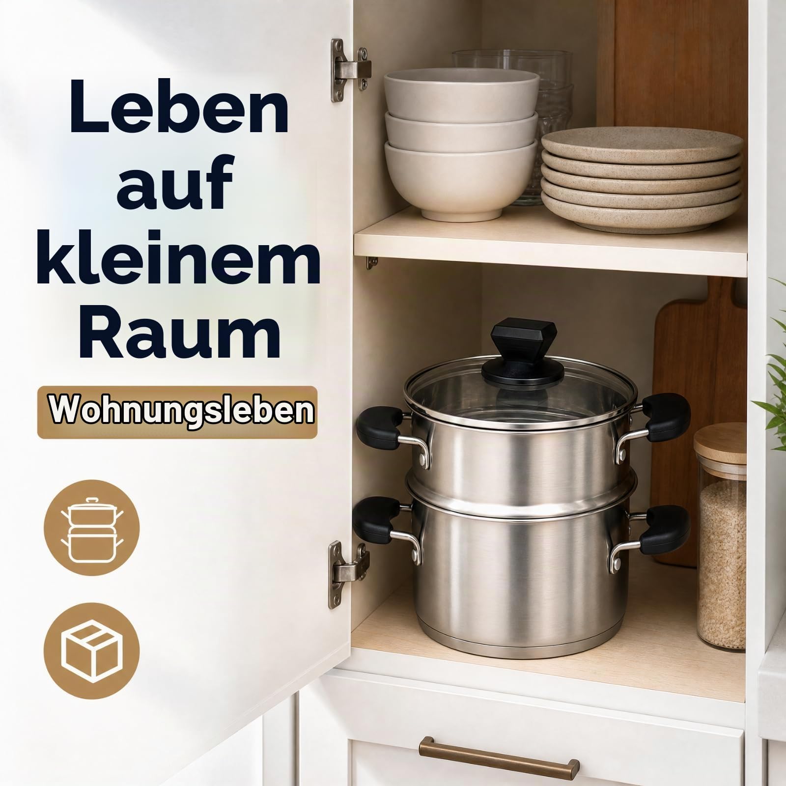 ZENFUN Edelstahl Dampfgartopf mit Korb, 1,6 Liter Suppentopf mit Glasdeckel, Mini Dampftopf Kochgeschirr mit Griff für Gemüse, Soße für Herd, Induktion, Gas, Elektro, Grill