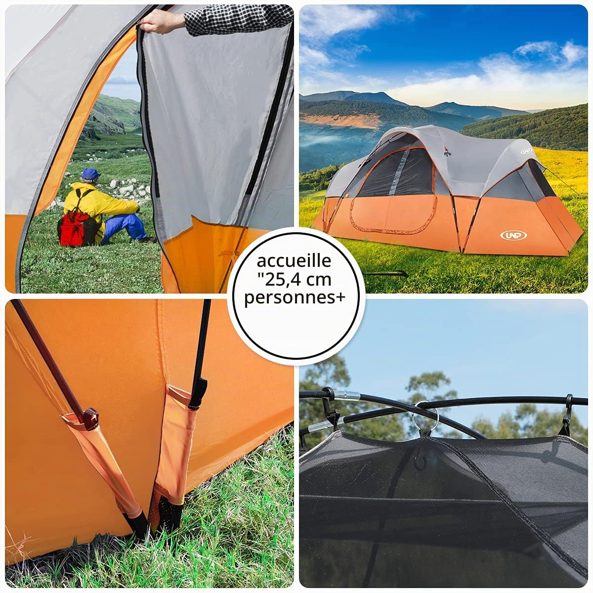 UNP Tente Familiale 10 Personnes, Grande Tente Camping à 2 Espaces | 549 × 274 × 198 cm, intérieur spacieux pour 10 sacs de couchage ou 3 matelas gonflables queen size