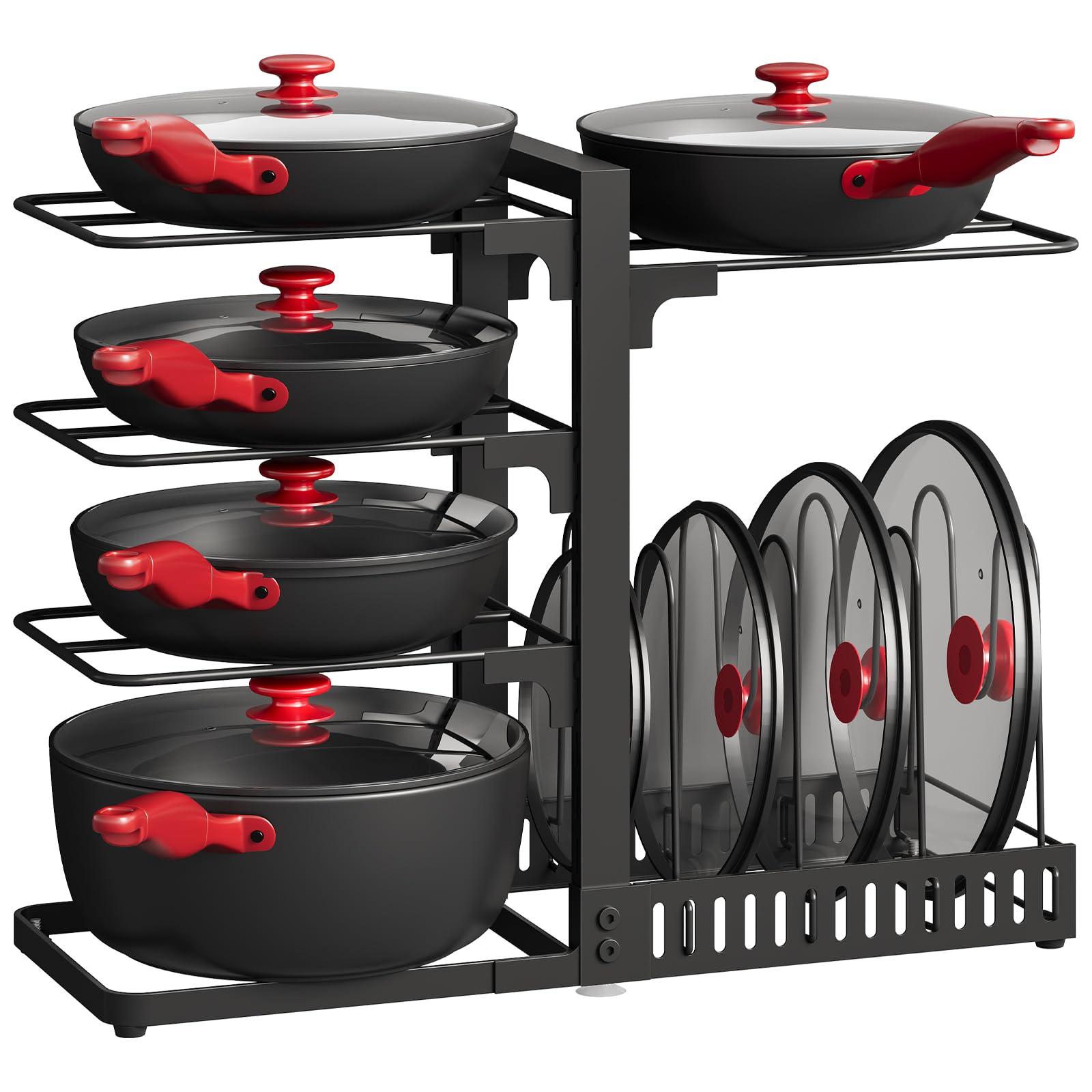 CHOEZON verstellbares Topf-Organizer, doppelseitiger Küchenorganizer, Topf- und Pfannenhalter, Pfannenhalter im Schrank, Topfdeckelhalter, für Küche und Esszimmer, Schwarz DTPR40BB