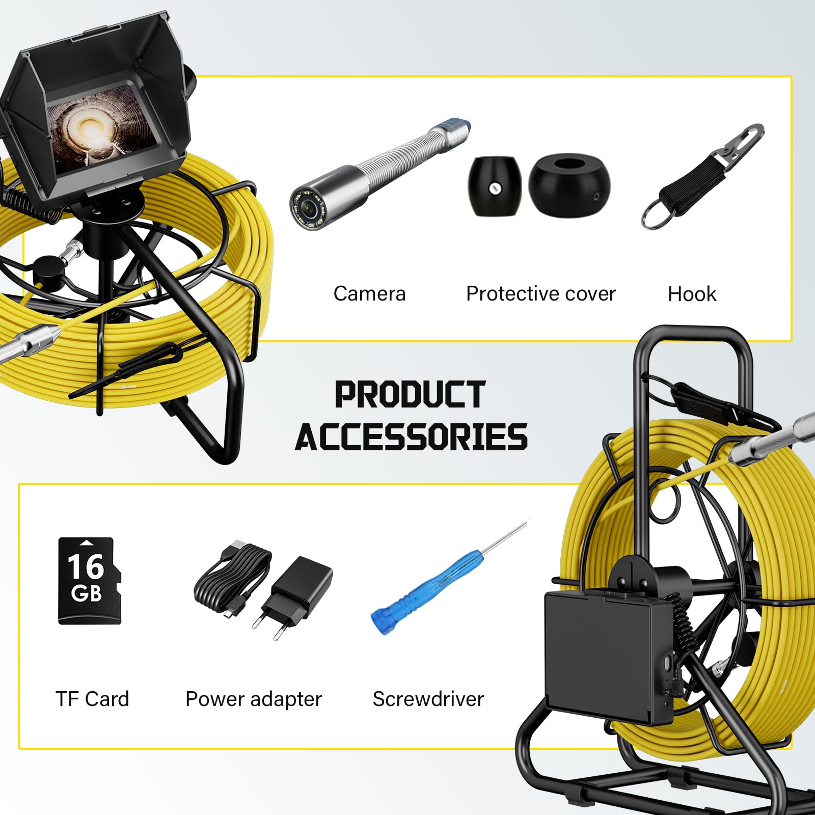 Telecamera per fognature da 30,5 m e 10,9 cm, telecamera di ispezione DVR, periscopio con luci, impermeabile, IP68, 17 mm, endoscopio industriale (30 m)