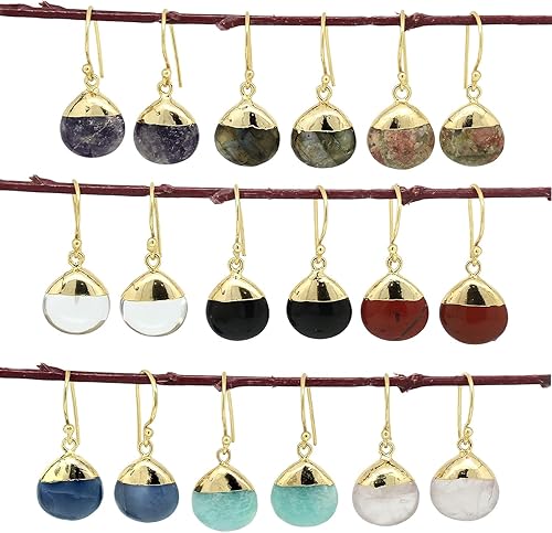 Miniatura 5 de Gempires Lapis Lazuli Teardrop Dangle Earrings for Women, 14k Gold Electroplated Pear Crystal Earrings with Gold Plated Hooks, Dangling, Drop