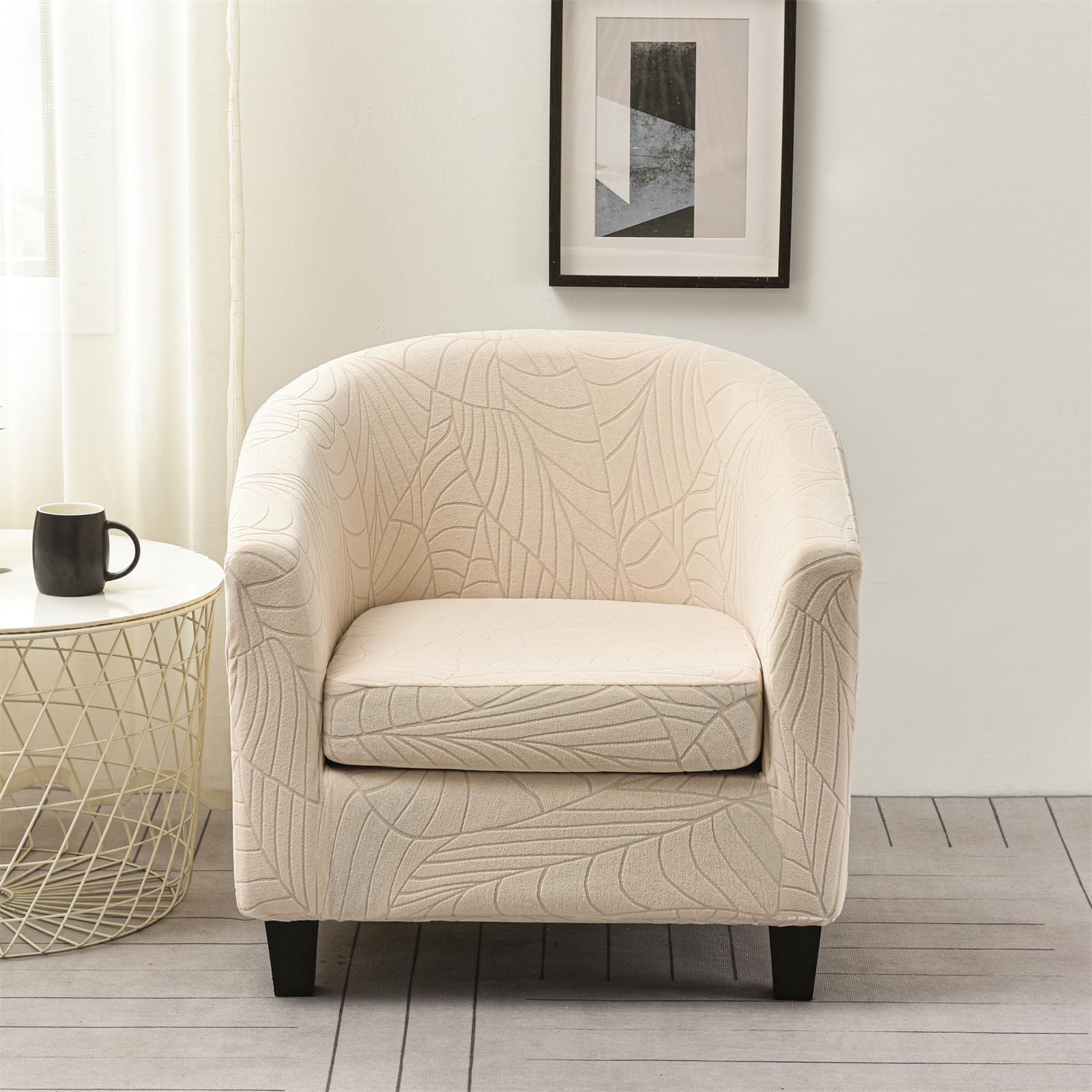 Wjhdwyd Beige 2 Pieces Waterproof Armchair Cover With Separate Cushion, Universal Stretch 1 Seater Armchair Cover, Chesterfield Cocktail Club Armchair With Armrests(Beige)