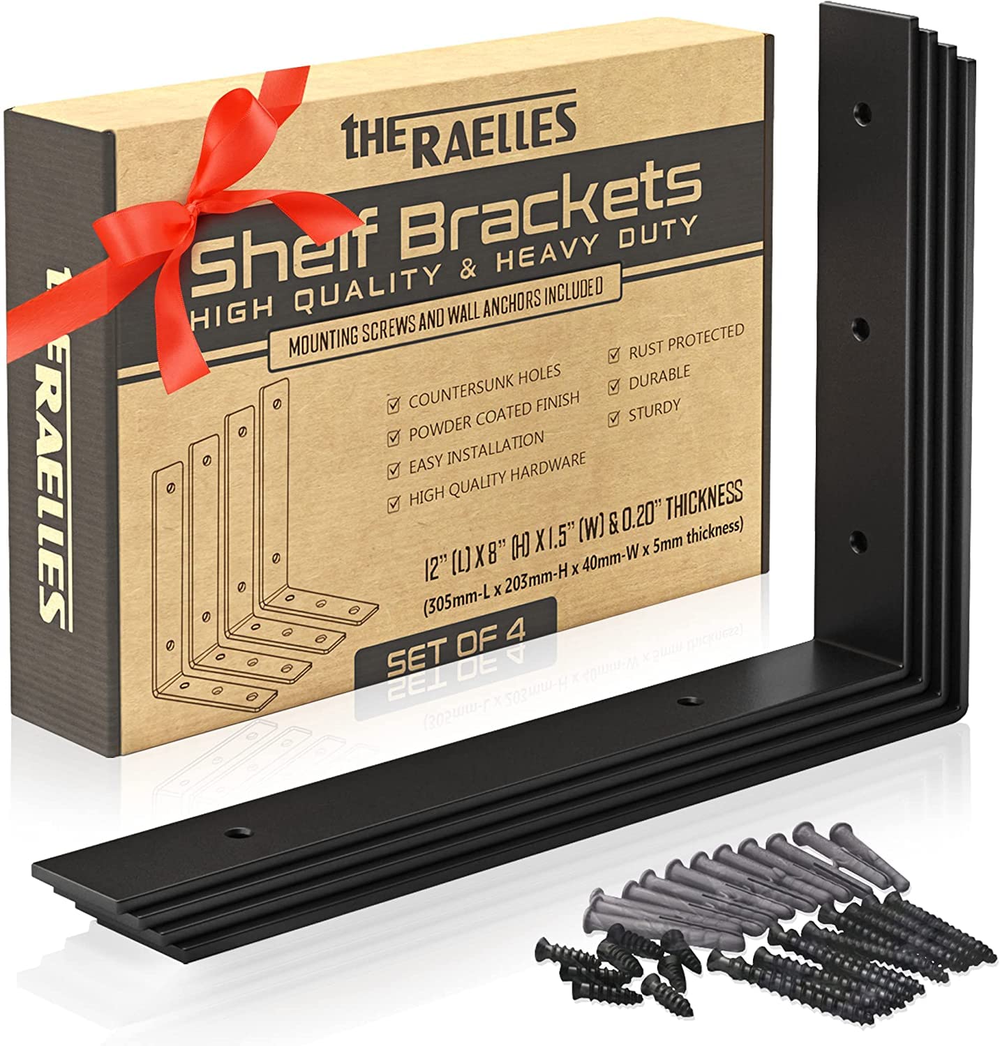 12 inches L Shelf Brackets – Heavy Duty, Black, Wall Mount, Steel-image-32