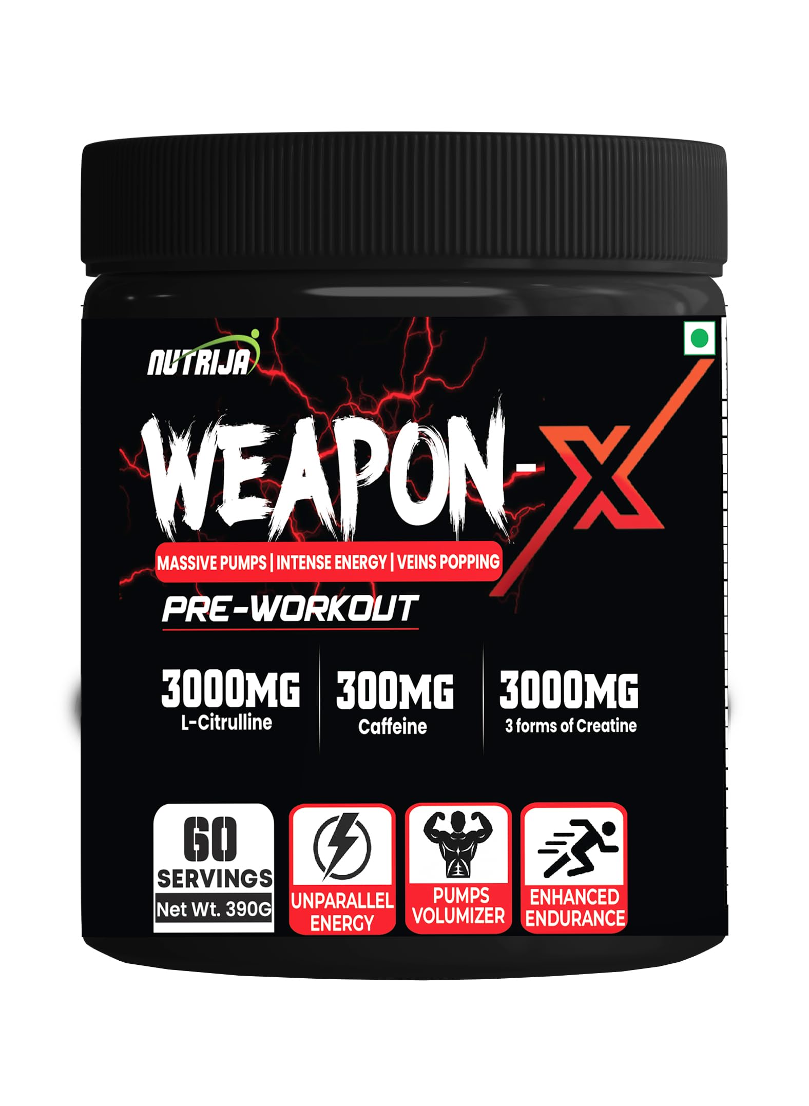 NutriJa Weapon-X Pre-Workout Powder with 20 Active Ingredients -3 Best forms of Creatine, AAKG, Beta-Alanine, Caffeinated | Pumps, Viens Popping, Energy, Focus & Strength (30 Servings (Pineapple)) — Amazon image 6