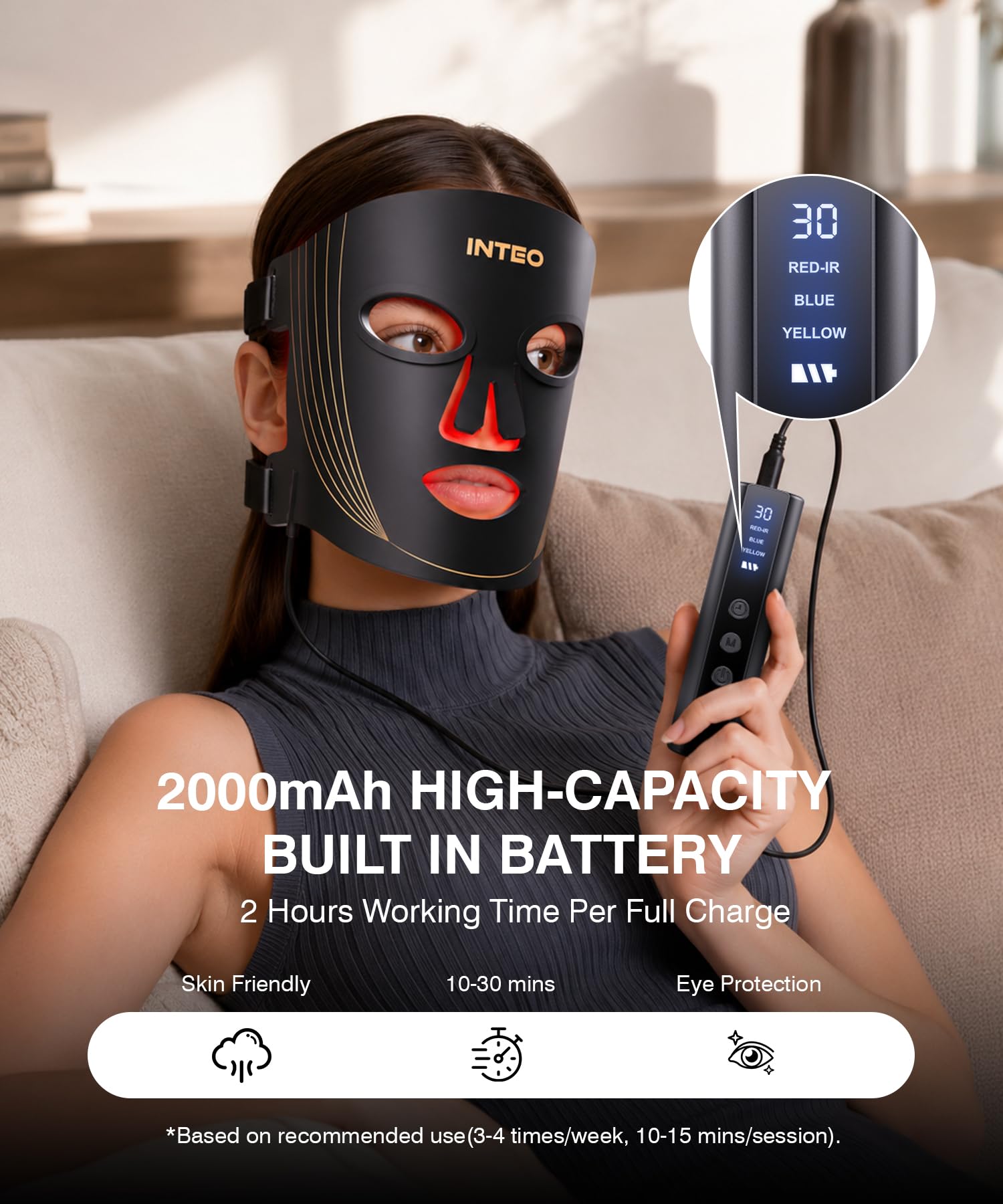 INTEO Red Light Therapy Mask for Face, 850nm NIR LED Face Mask with Timer