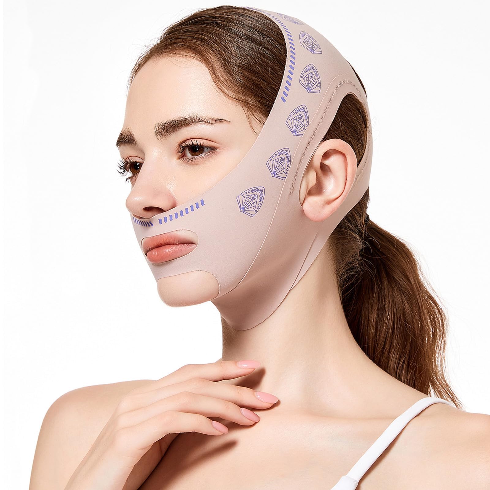 FEORA Double Chin Lift Mask Double Chin Reducer V Line Face Lifting Device Jaw Line Shaper Lift Mask Face Toning Belts Anti-wrinkle Skin Tightening Belt (Pink)-image-10