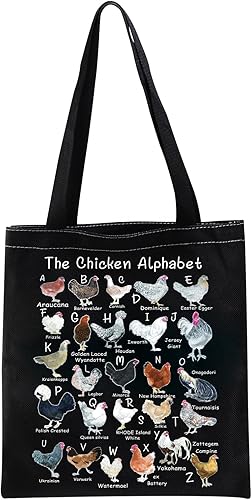 XYANFA Bolsa de compras de pollo A-Z Of Chicken Tote Bag Pollos Regalo para amantes del pollo Regalo para el dueño del amante del pollo