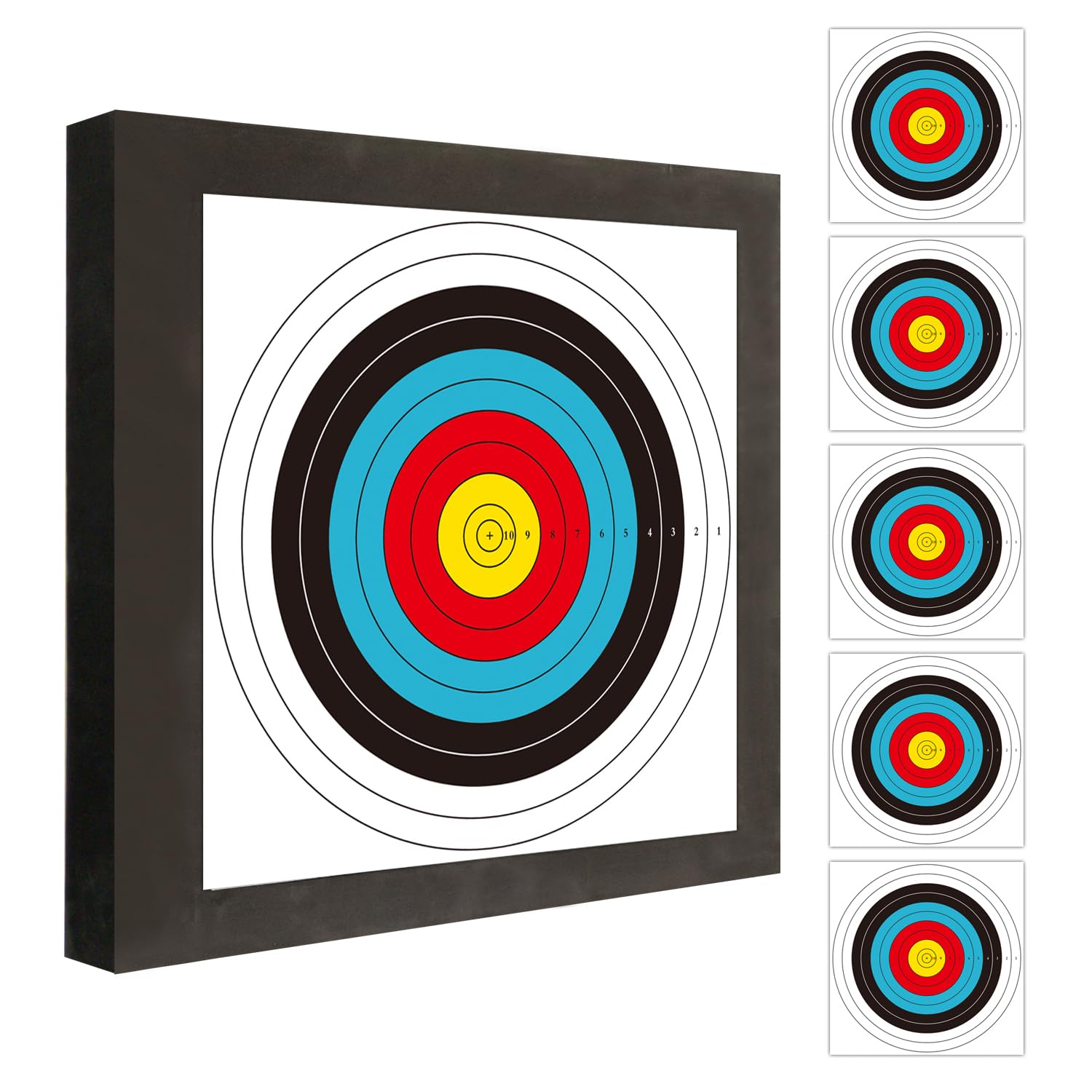 THREE ARCHERS Cible de tir à l'arc 50x50cm Ensemble de cibles Haute densité en mousse légère et durable avec 5 supports et 4 clous de fixation pour le tir à l'arc