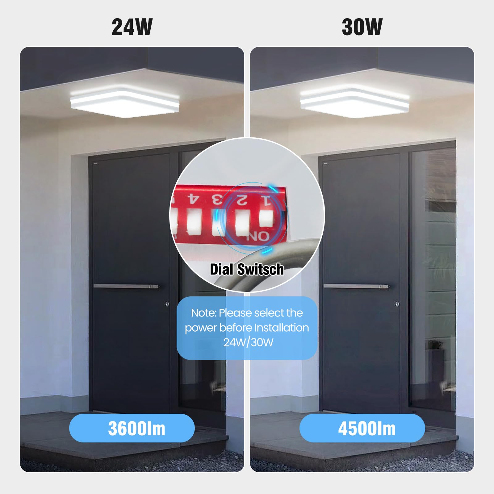 LEZOE Lámpara de techo LED con detector de movimiento IP65 impermeable, 24W/30W 4500lm 150(Lm/W), sensor 3000K/4000K/6500K Ideal para baño, garaje, sótano, pasillo, balcón, entrada 26*26*6cm Blanco