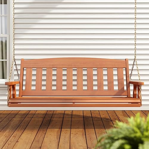 Miniatura 2 de Amish - Columpio casual resistente de 800 libras con tratamiento de misión con cadenas colgantes y portavasos (5 pies, mancha negra semisólida)