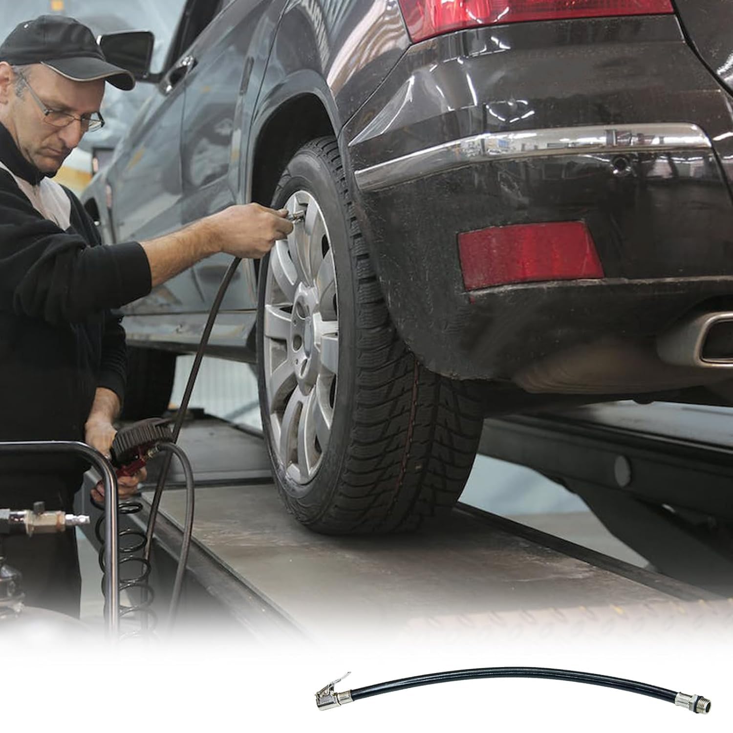 Gonfleur De Pneus Universel - Pour Voiture, Moto, Vélo - Tuyau Caoutchouc Durable
