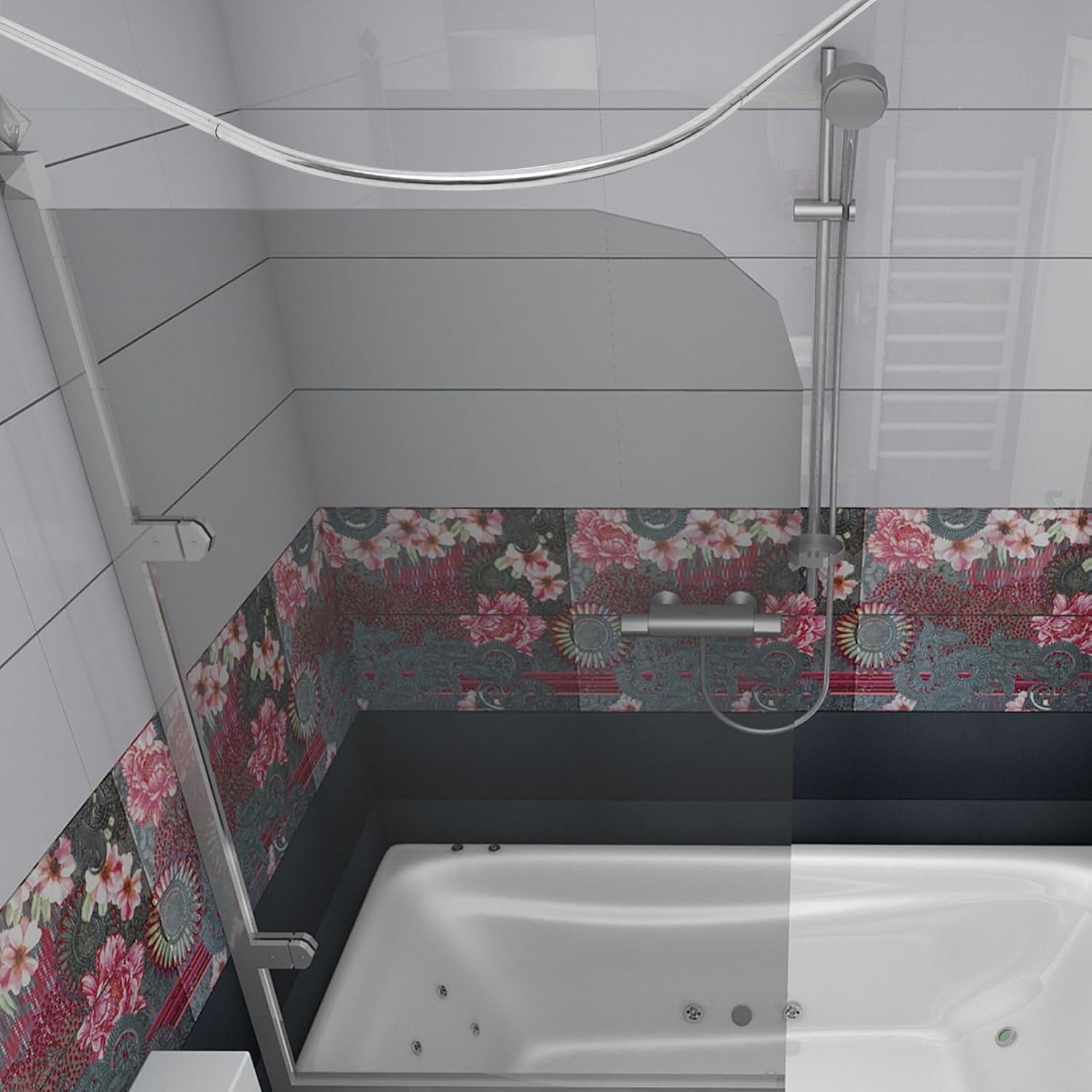 PRETYZOOM Shape Extendable Shower Curtain Rod Curved Telescoping Bar for Easy Installation Bathtubs and Showers Multi Functional Use as Wardrobe Clothes Hanging