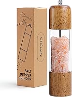 MJINGMEI Oak Wood Salt & Pepper Grinder - 8" Adjustable Ceramic Mill, Rust-Proof, Transparent Window, Large Capacity Kitchen Essential