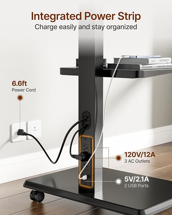 ECOTINY Steel Base Rolling TV Stand with Power Outlet for 32-75 inch TVs up to 110 lbs, Leveling & Tilt & Swivel Mobile TV Stand with Hidden Wire Management, Height Adjustable Portable Tv Stand, Black by ECOTINY - Image 2