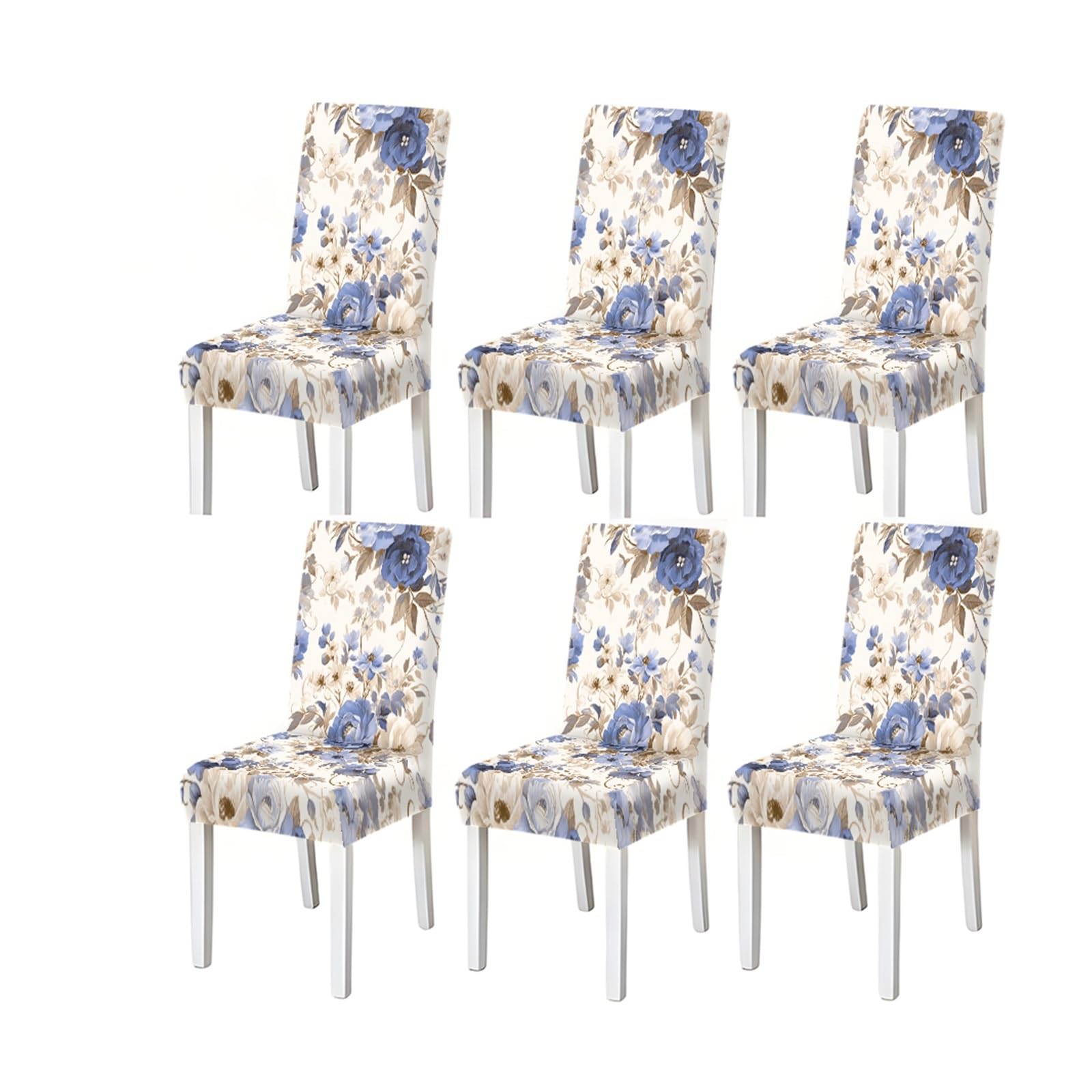 FZJKGH Blue Floral Vintage Pattern Print Dining Chair Covers Set Of 2/4/6, Stretch Slipcovers For Dining Room Removable Stretch Slipcovers for Dining Chairs(4PCSChair cover)