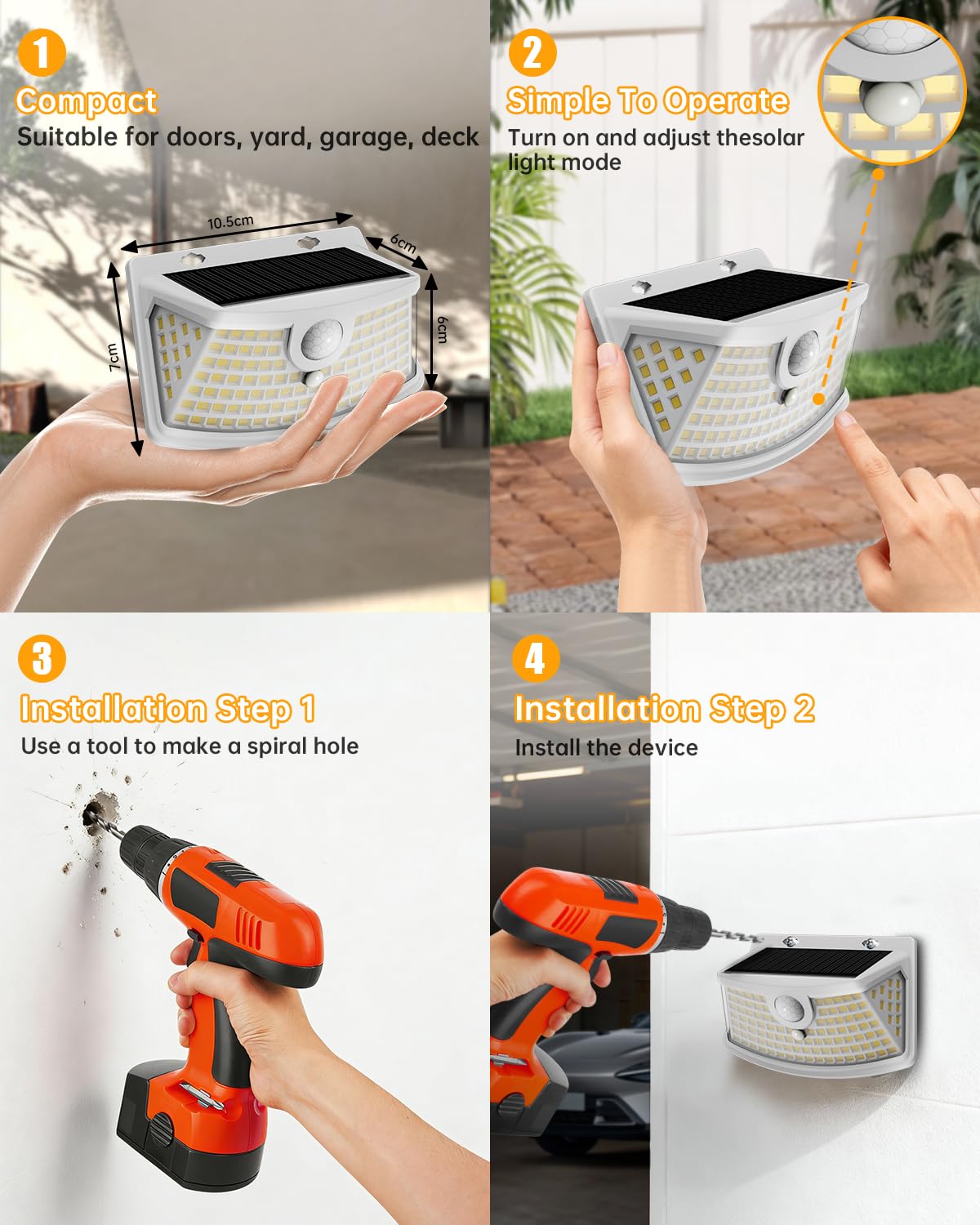 Aootek Solar Motion Sensor Lights Outdoor 120 LEDs, White, 4 Pack