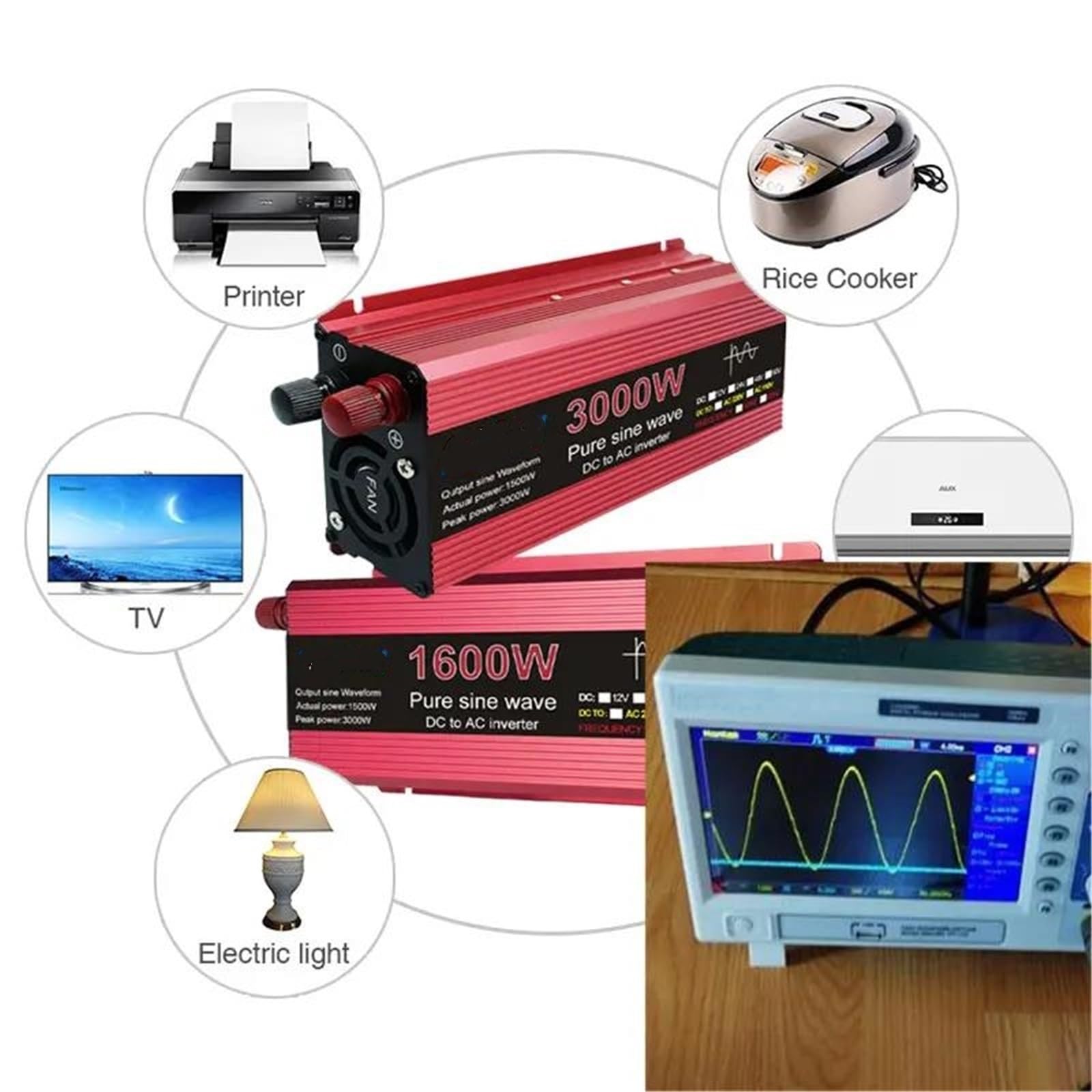 Inversor Inversor De Onda Sinusoidal Pura 1000W 1600W 2200W 3000 W CC 12 V Y 24 V A CA 110 V Y 220 V Convertidor De Potencia Inversor Solar(1000W-12V)