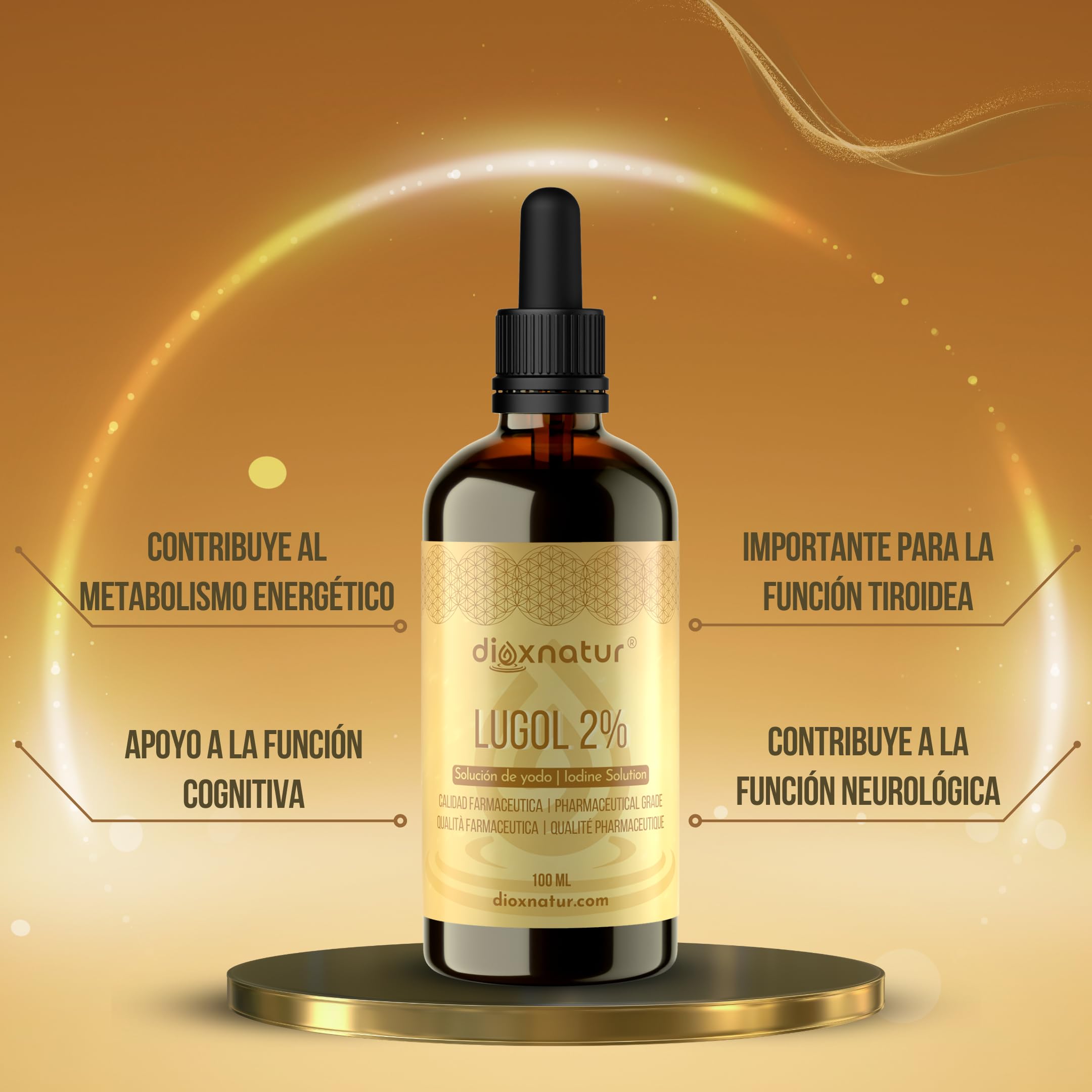 Solución de Lugol 2% Calidad Farmacéutica 100ml | Fórmula Suave de Yodo y Yoduro de Potasio con Pipeta Precisa