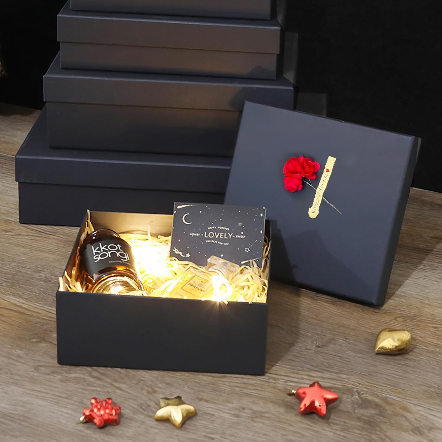 Cajas De Regalo Negras, Un Juego De 5 Cajas De Regalo Con Tapas Para