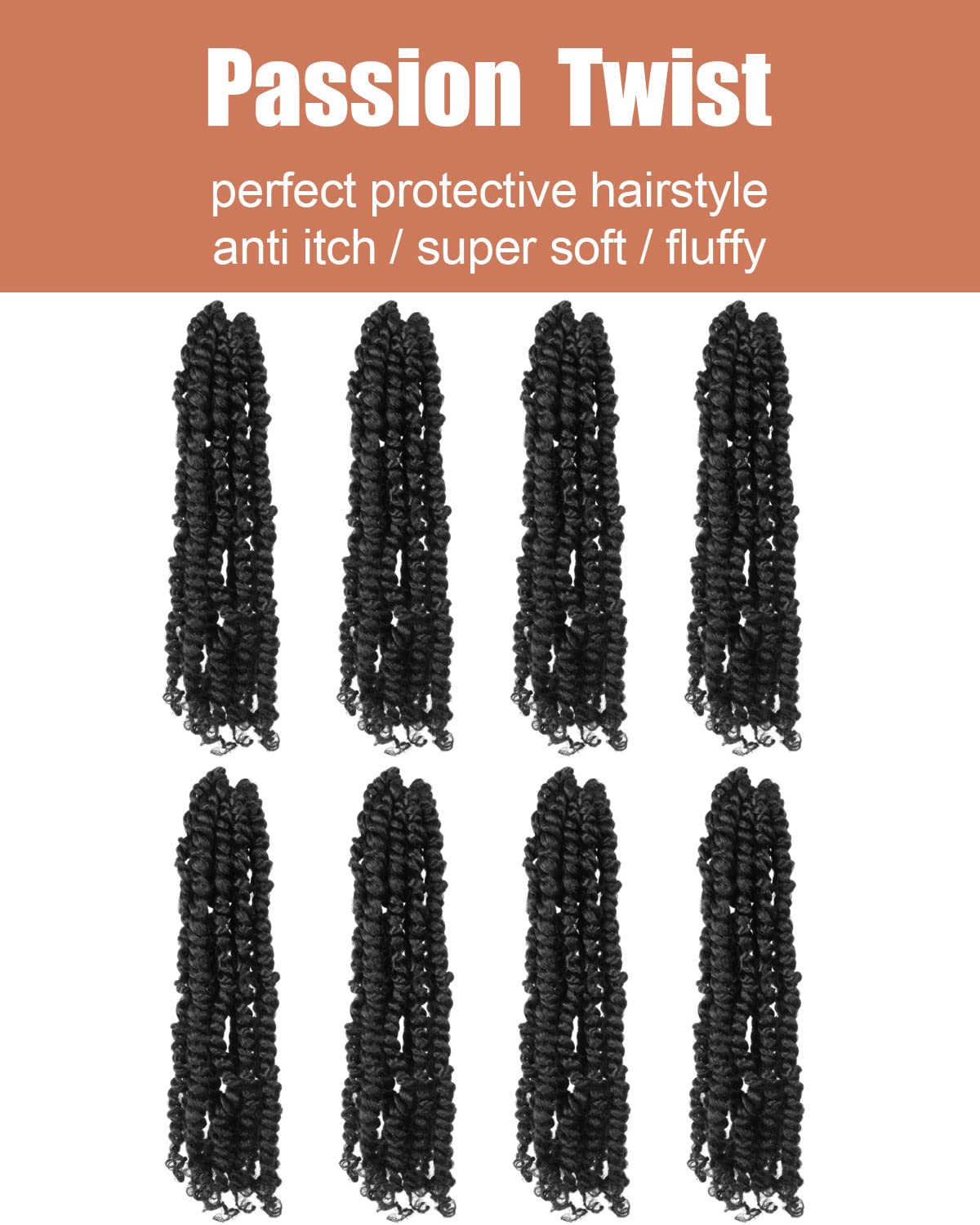 Passion Twist Hair,14 Inch Passion Twist Braiding Hair,Short Pre Looped Crochet Twist Jumbo Pre-twisted Two Strand Braids 8 Packs (1B/Natural Black)