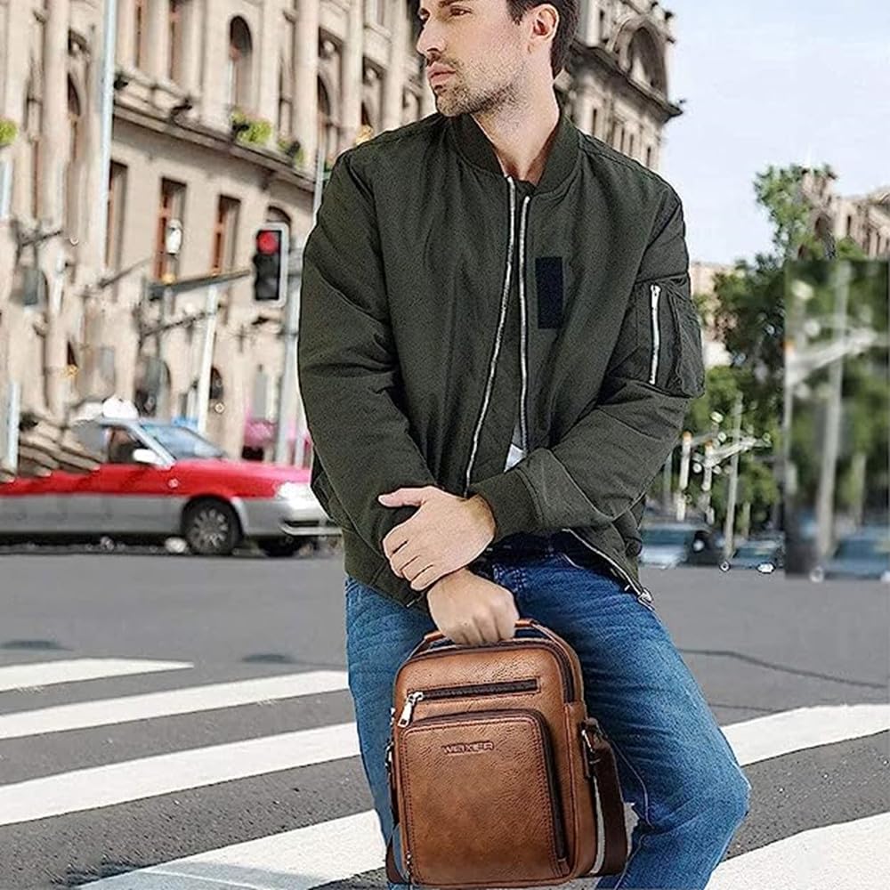 Hjkiopc Borsello Uomo Pelle Tracolla Casual Borsa a Spalla da Uomo Borselli da Lavoro Piccolo Messenger Bag per ufficio,Viaggio,Vita quotidiana, creatività regalo per la festa del papà (C- marrone)